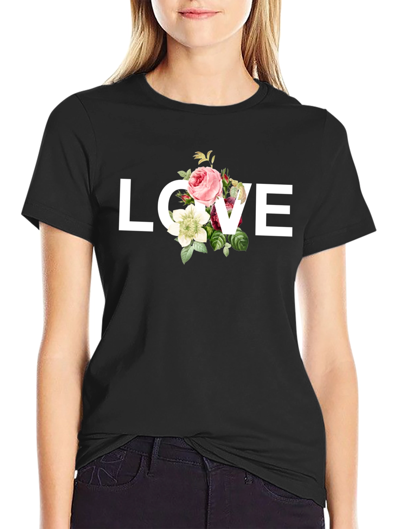 Black Floral Love Graphic T-Shirt view 2