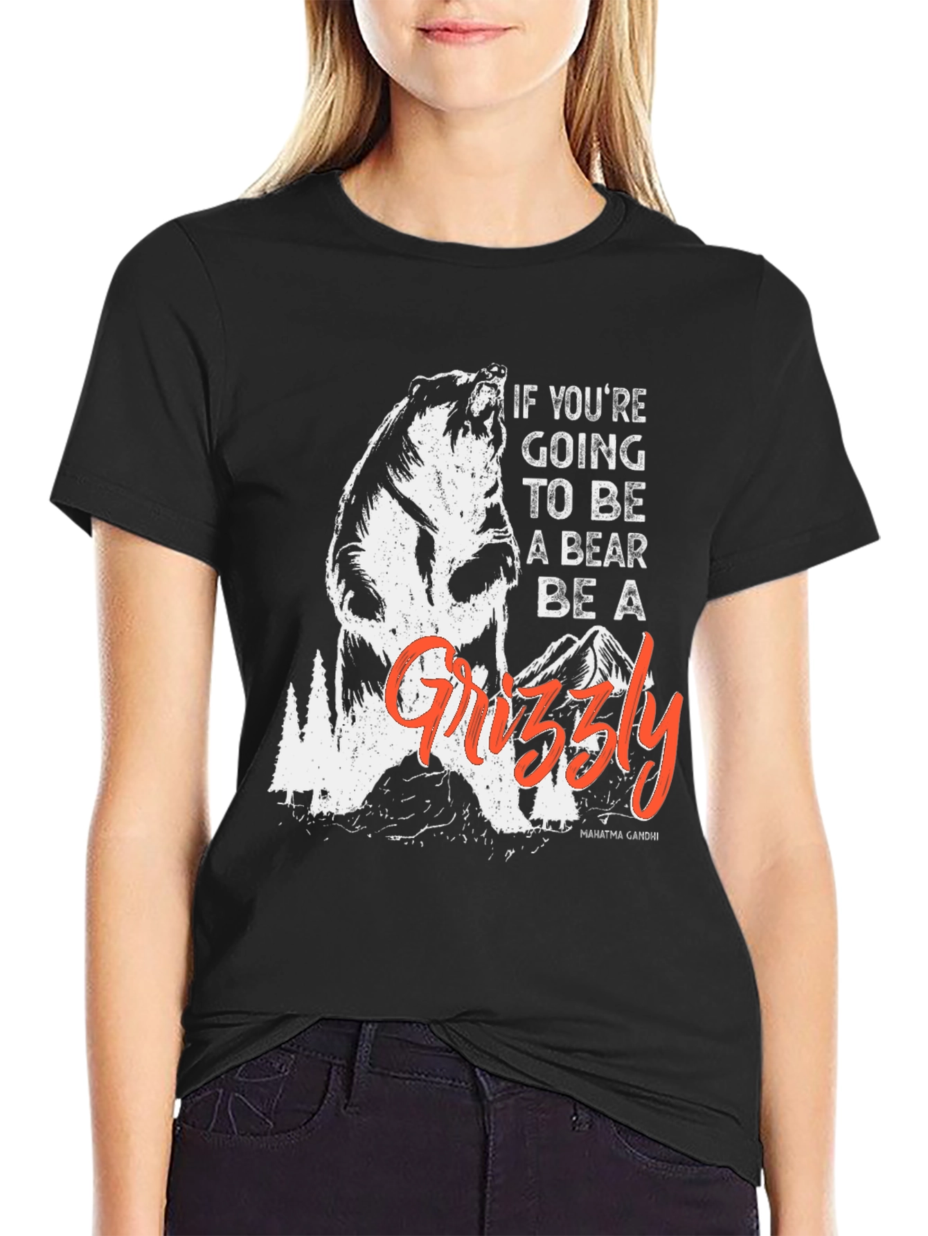 Black Be a Grizzly T-Shirt - Motivational Bear Graphic Tee view 2