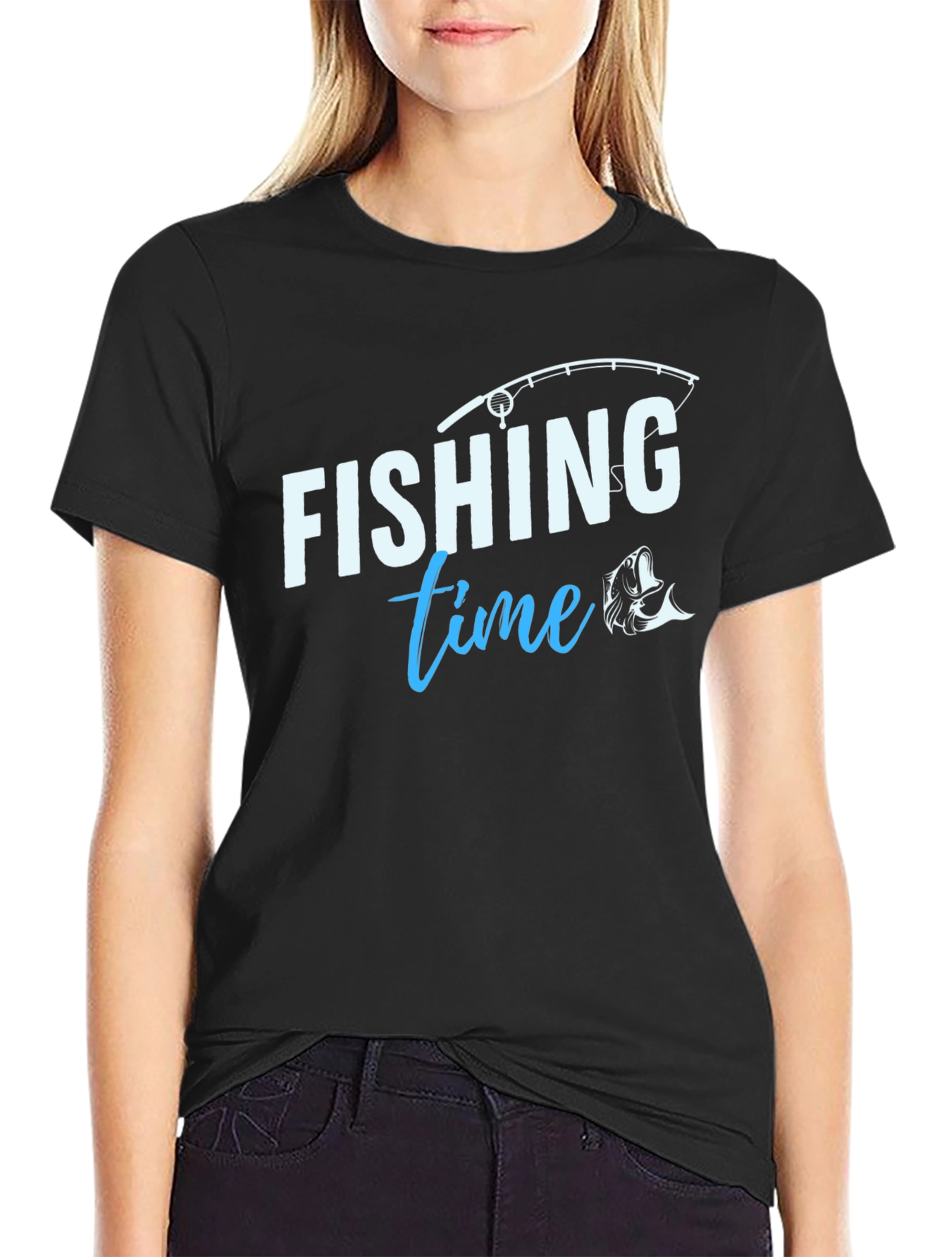 Black Fishing Time T-Shirt - Black Crew Neck Tee view 2