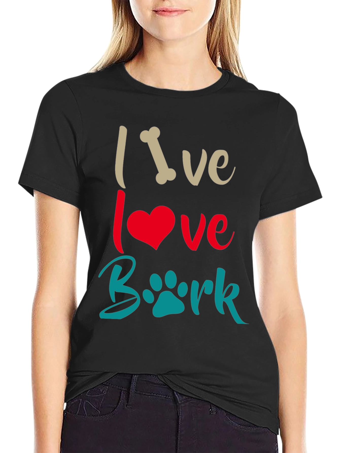 Black Live Love Bark T-Shirt - Dog Lover Tee view 2