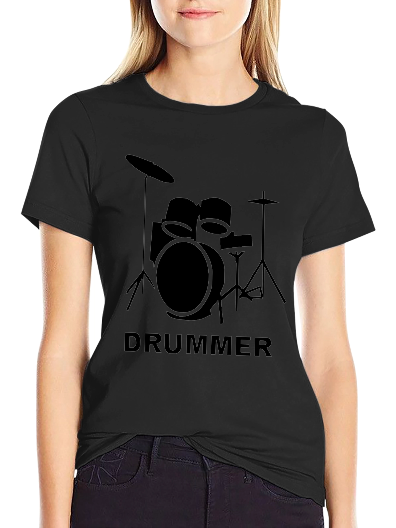 Black Drummer Graphic T-Shirt - Black Crew Neck Tee view 2