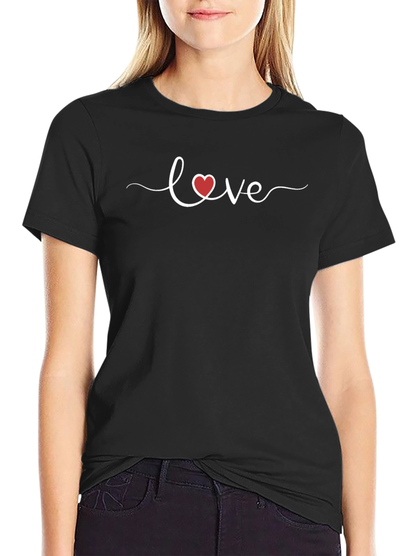 Black Love Heart Graphic Black T-Shirt view 2
