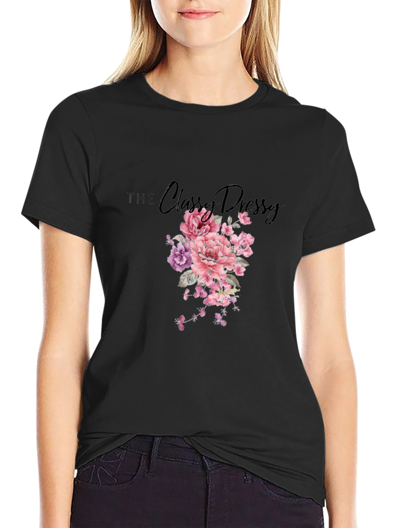 Black Floral Print Black T-Shirt view 2