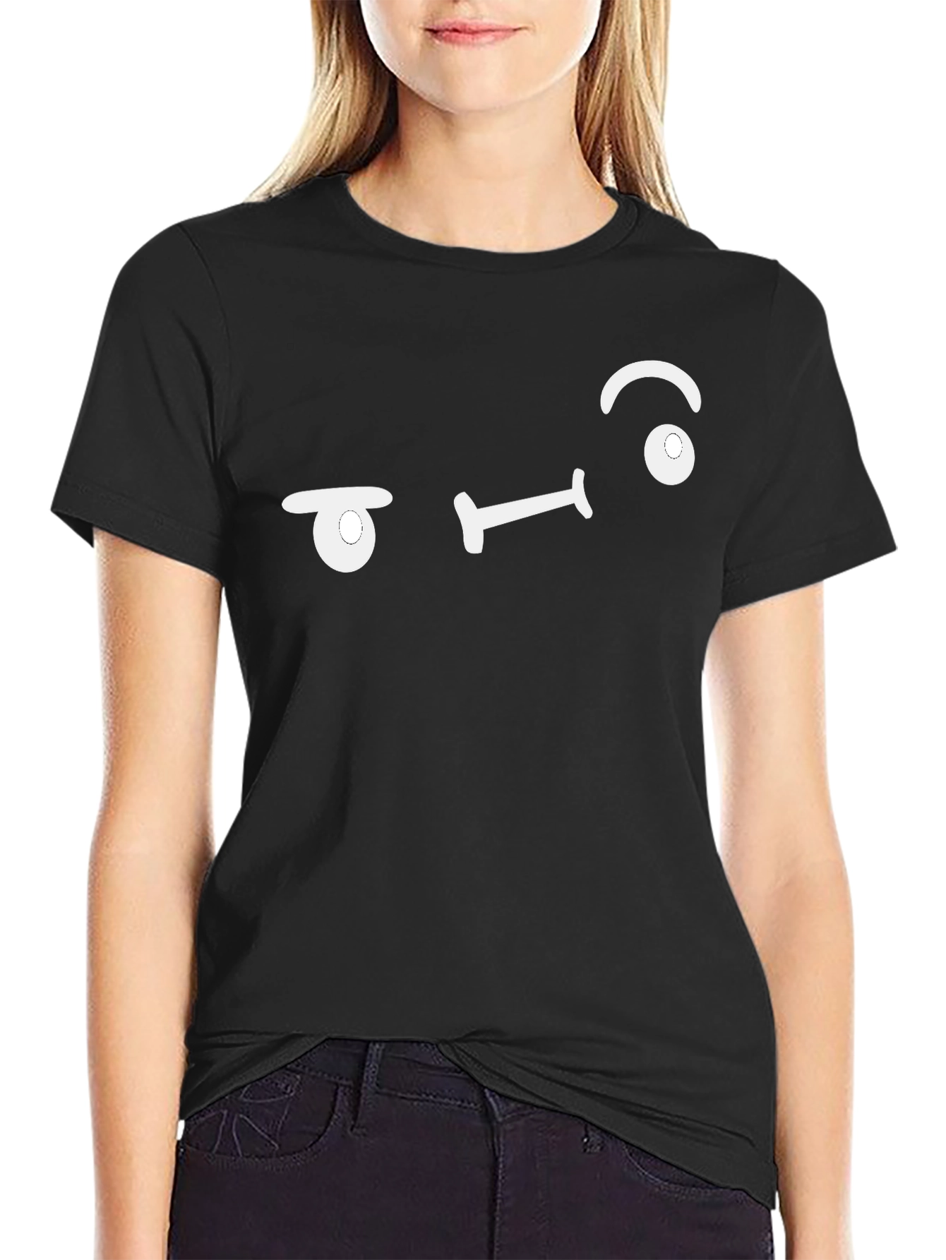 Black Smug Face Black T-Shirt - Unique Graphic Tee view 2