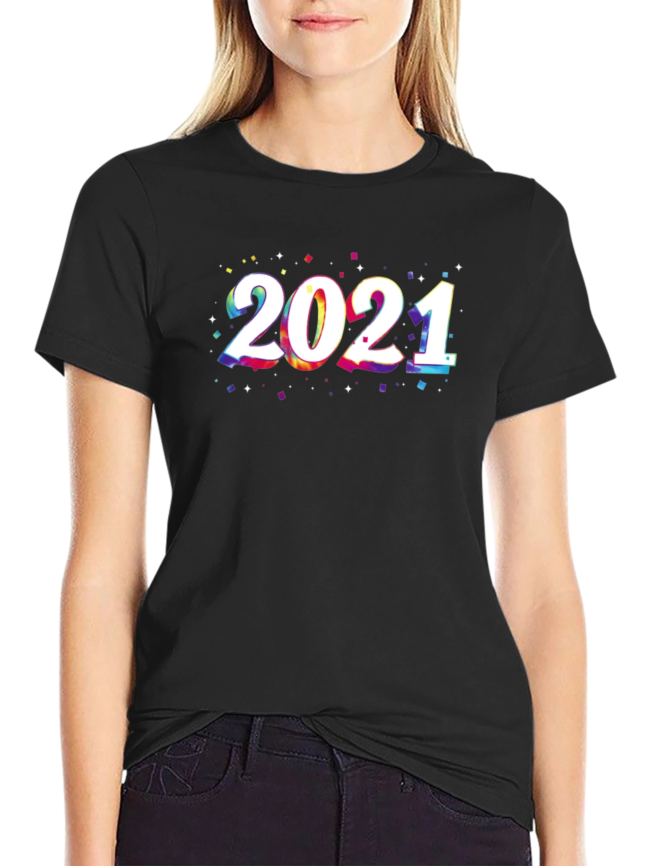 Black 2021 Colorful Graphic Print T-Shirt view 2