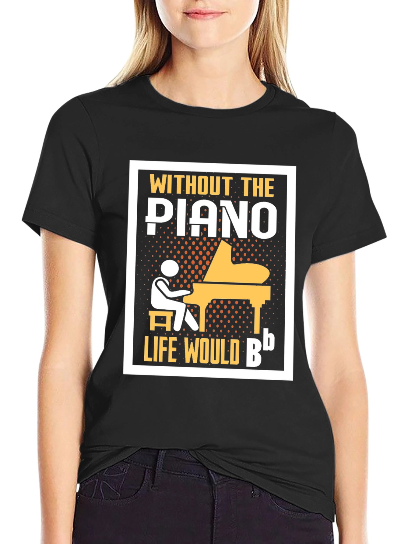 Black Piano T-Shirt: Without the Piano, Life Would Be B Flat view 2