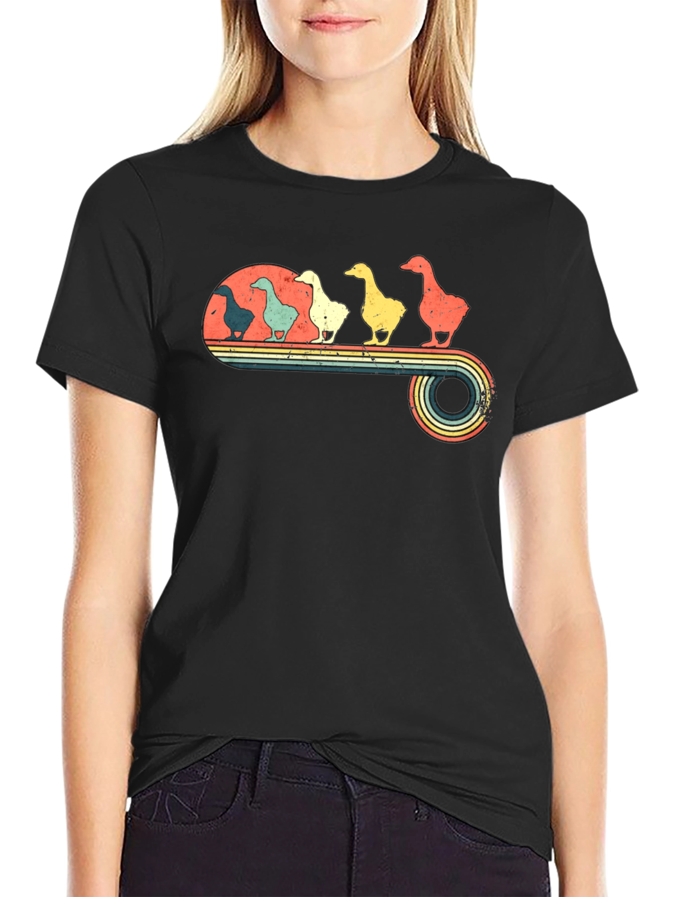 Black Retro Duck T-Shirt - Vintage Style Bird Lover Tee view 2