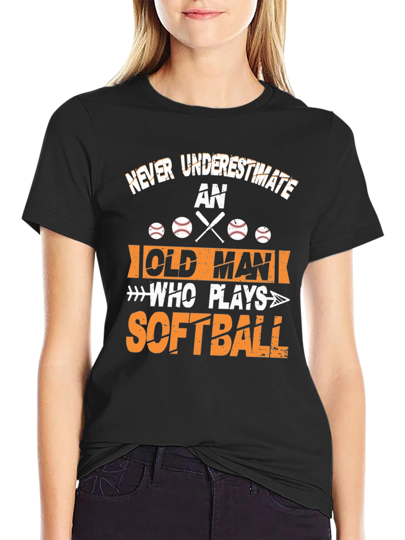 Black Never Underestimate Old Man Softball T-Shirt view 2