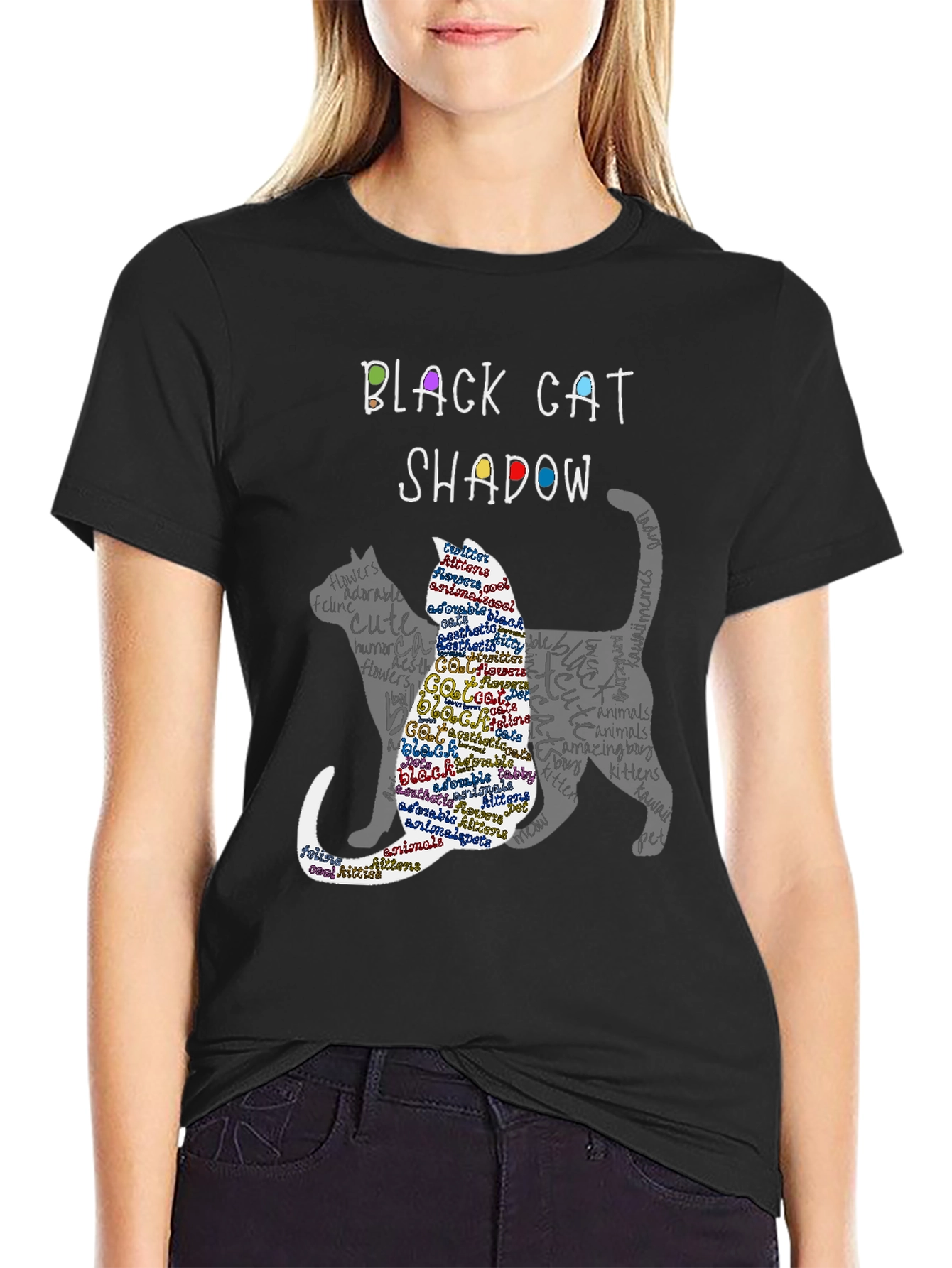 Black Black Cat Shadow Graphic T-Shirt view 2