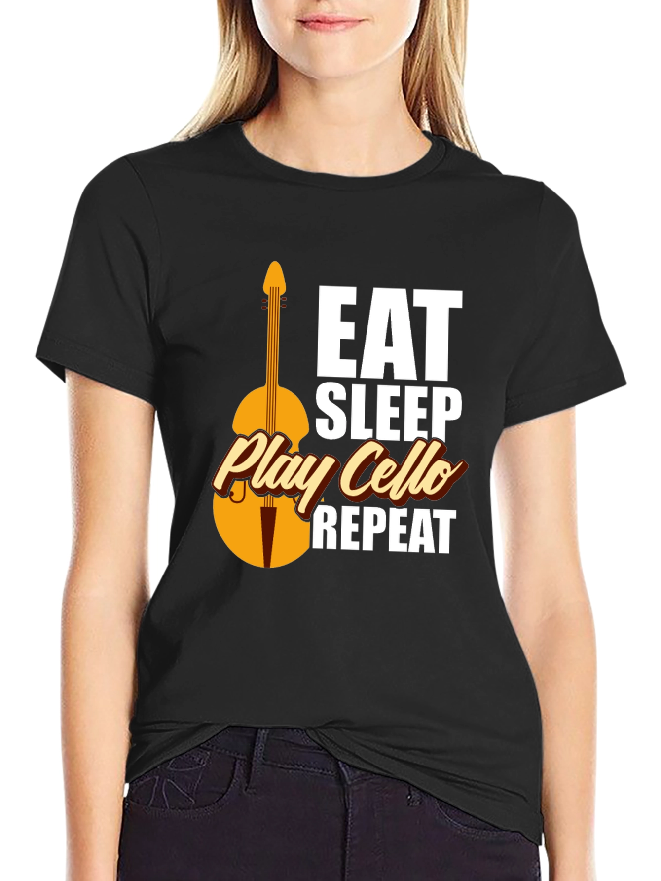 Black Eat Sleep Play Cello Repeat T-Shirt view 2