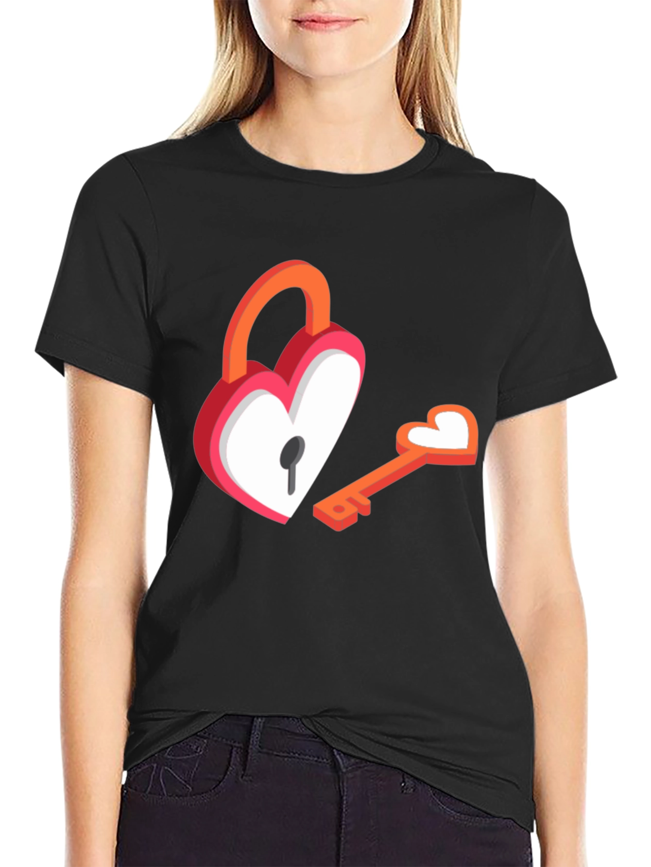 Black Heart Lock and Key T-Shirt view 2