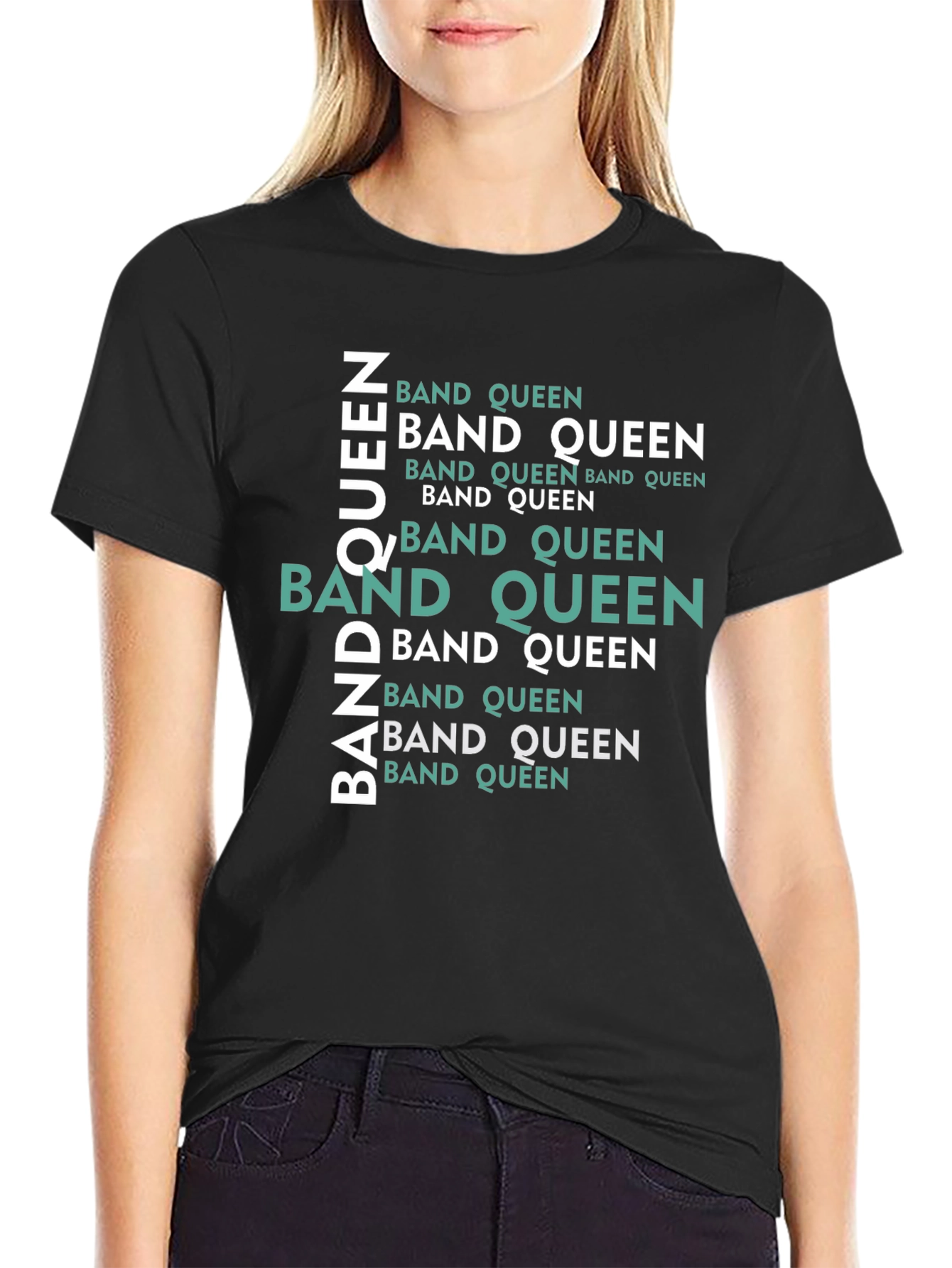 Black Band Queen Graphic Tee - Black Cotton Comfort view 2