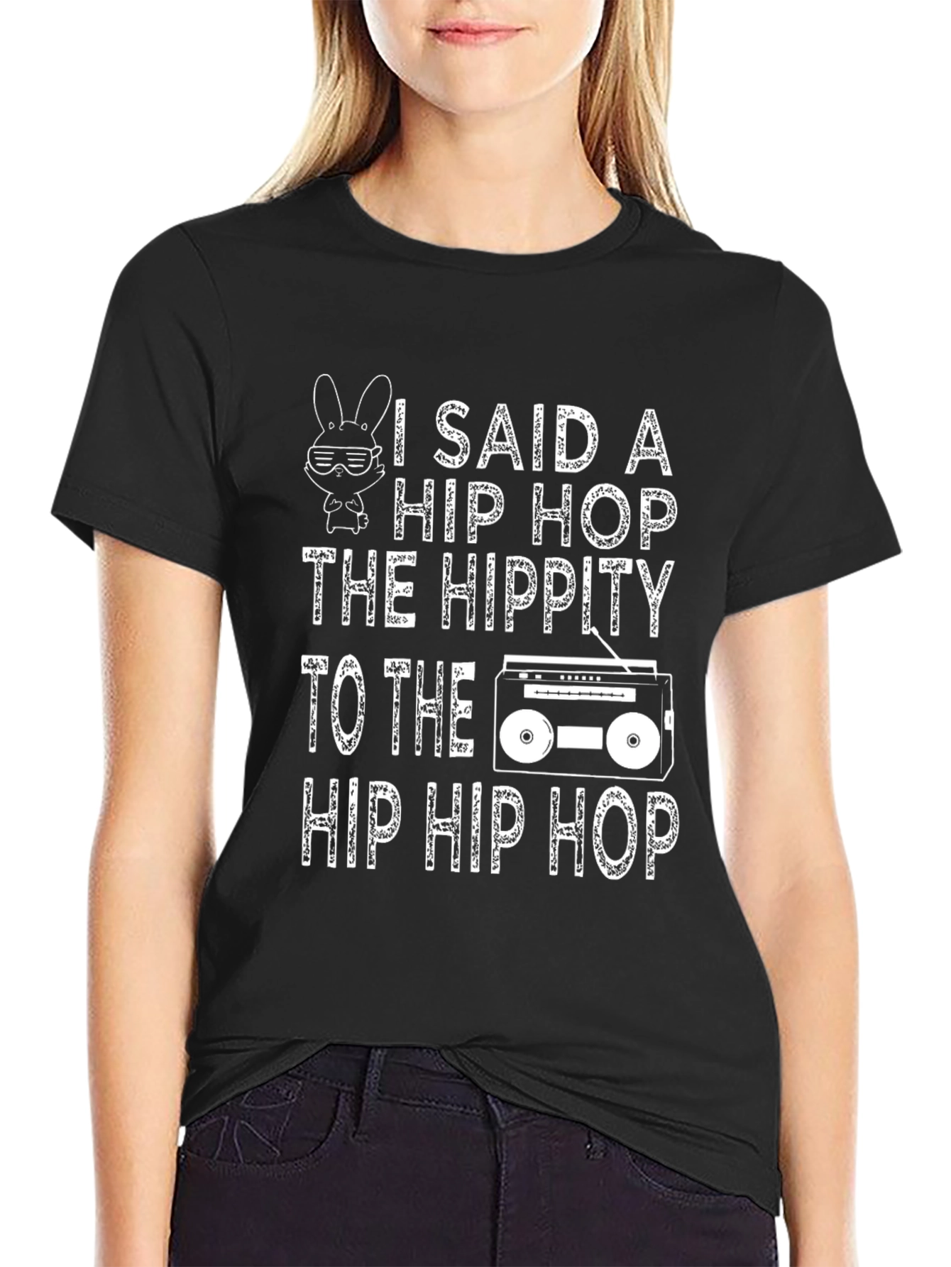 Black Hip Hop Hippity T-Shirt Funny Easter Bunny Design view 2