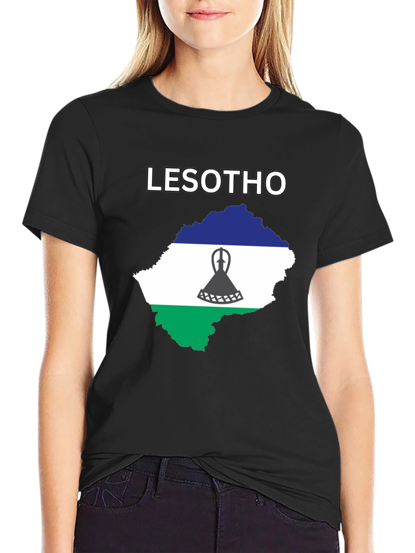 Lesotho Flag T-Shirt - Black Cotton Tee - 2