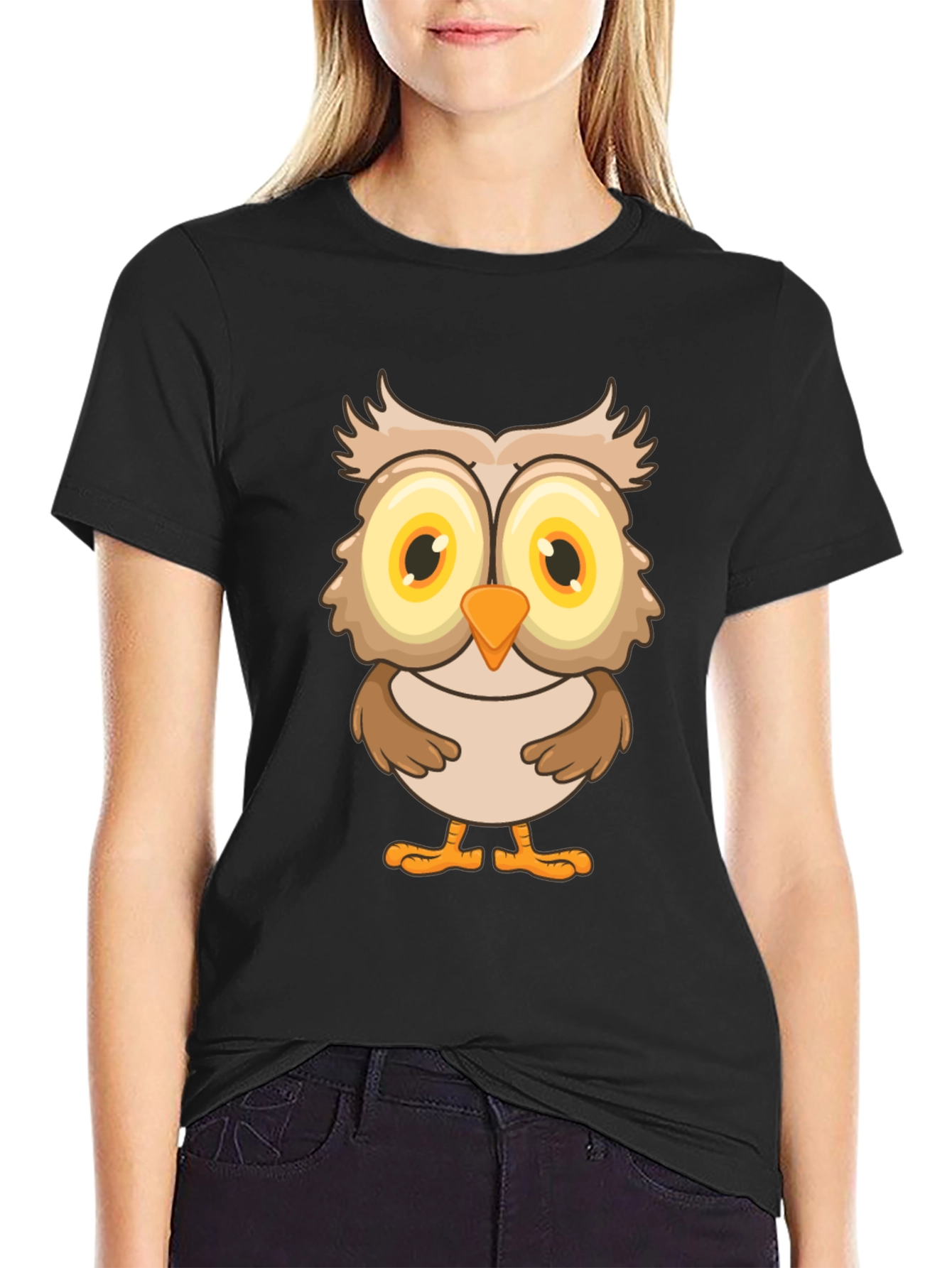 Black Owl Graphic Print T-Shirt - Black Cotton Tee view 2