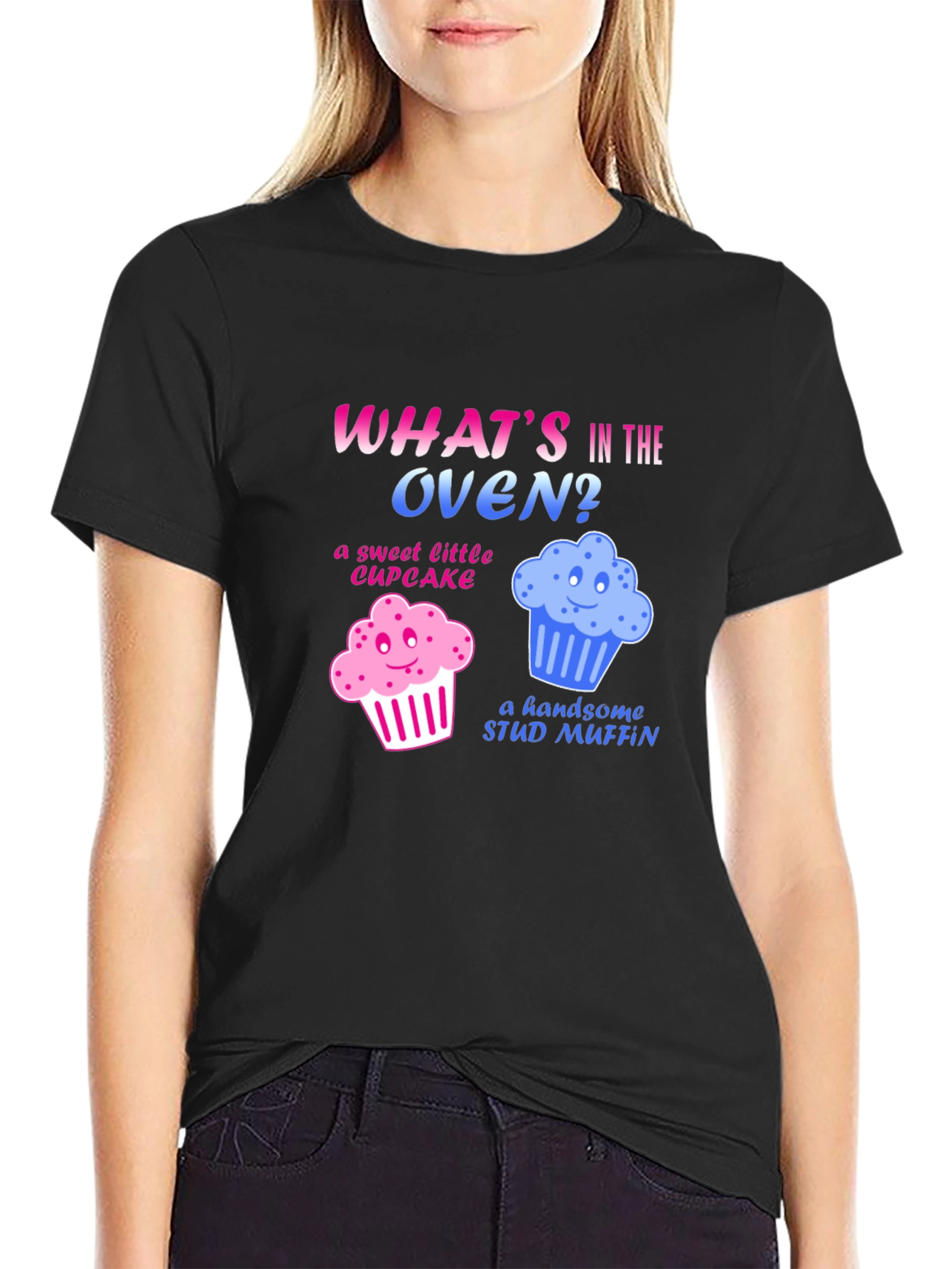 Black What's in the Oven? Gender Reveal T-Shirt view 2