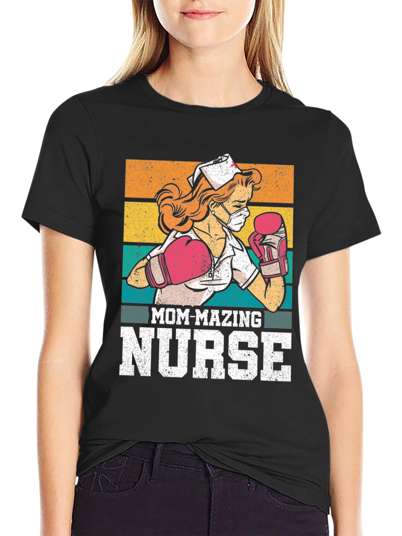Black Mom-mazing Nurse T-Shirt - Fighting Fit Medical Hero Tee view 2