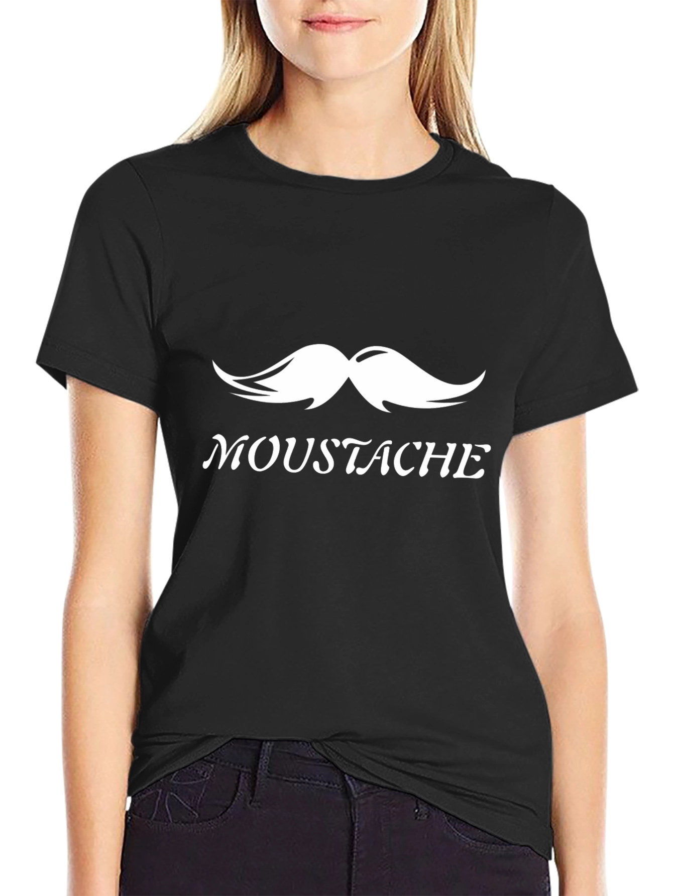 Black Moustache Graphic Print Black T-Shirt view 2