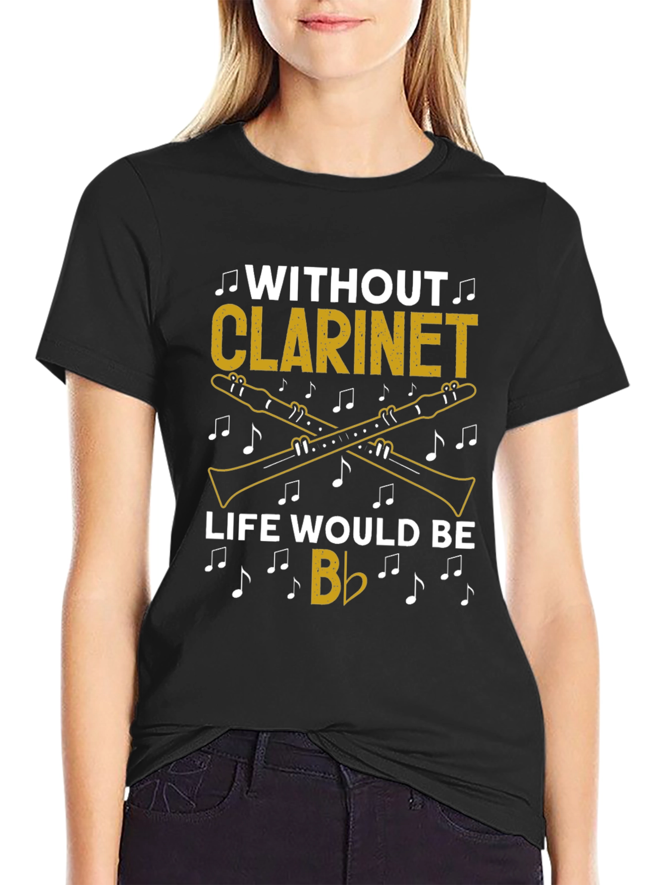 Black Without Clarinet Life Would Be Flat T-Shirt Musician Gift view 2