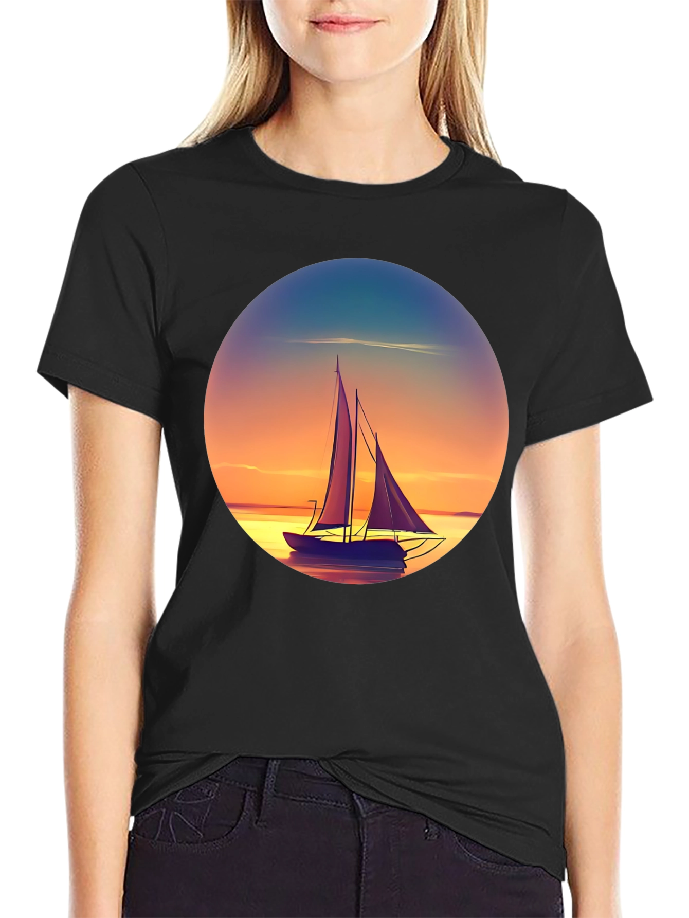 Black Sunset Sailboat Graphic Tee - Relaxed Fit view 2