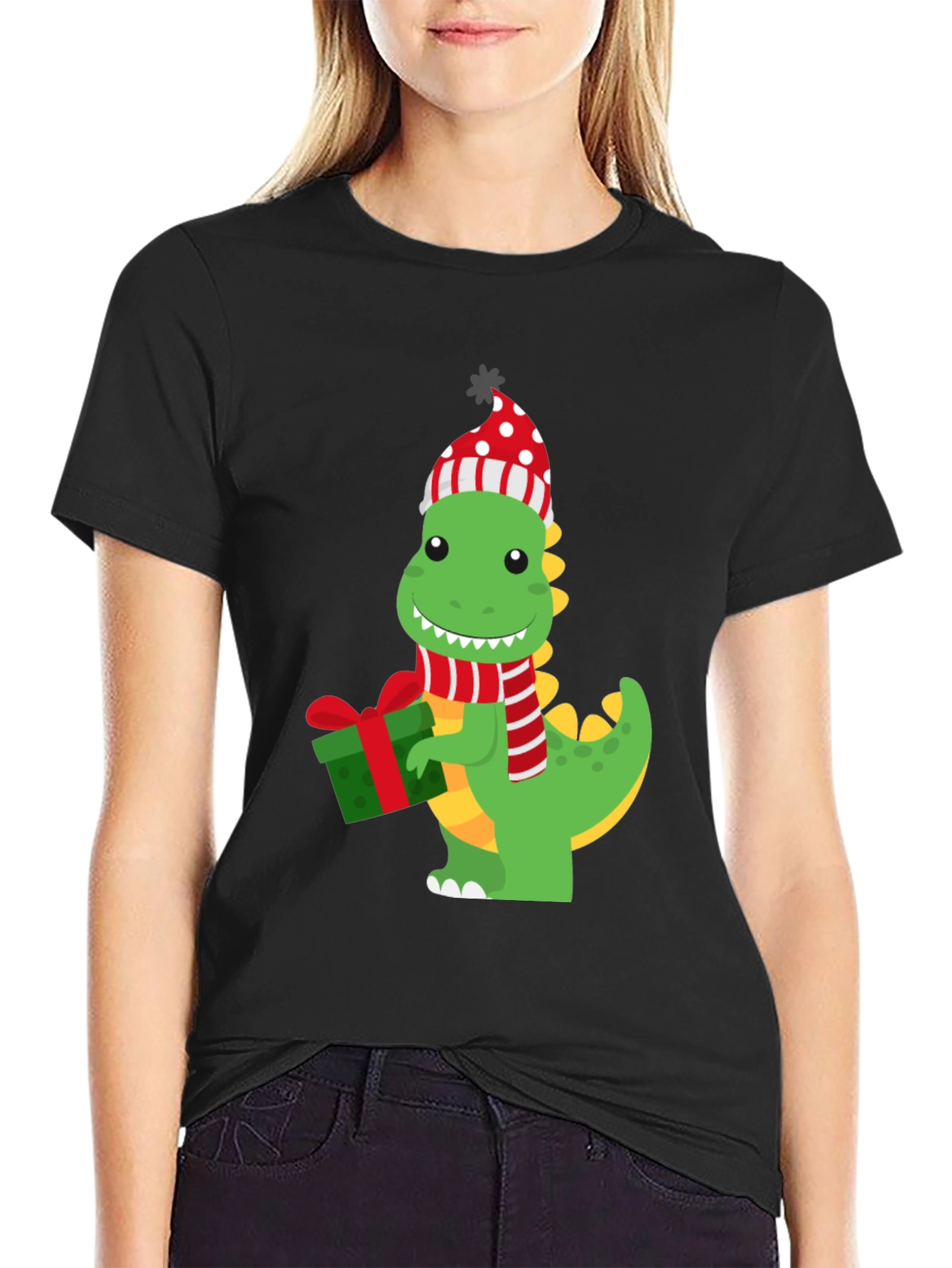 Black Festive Dino Graphic Tee view 2