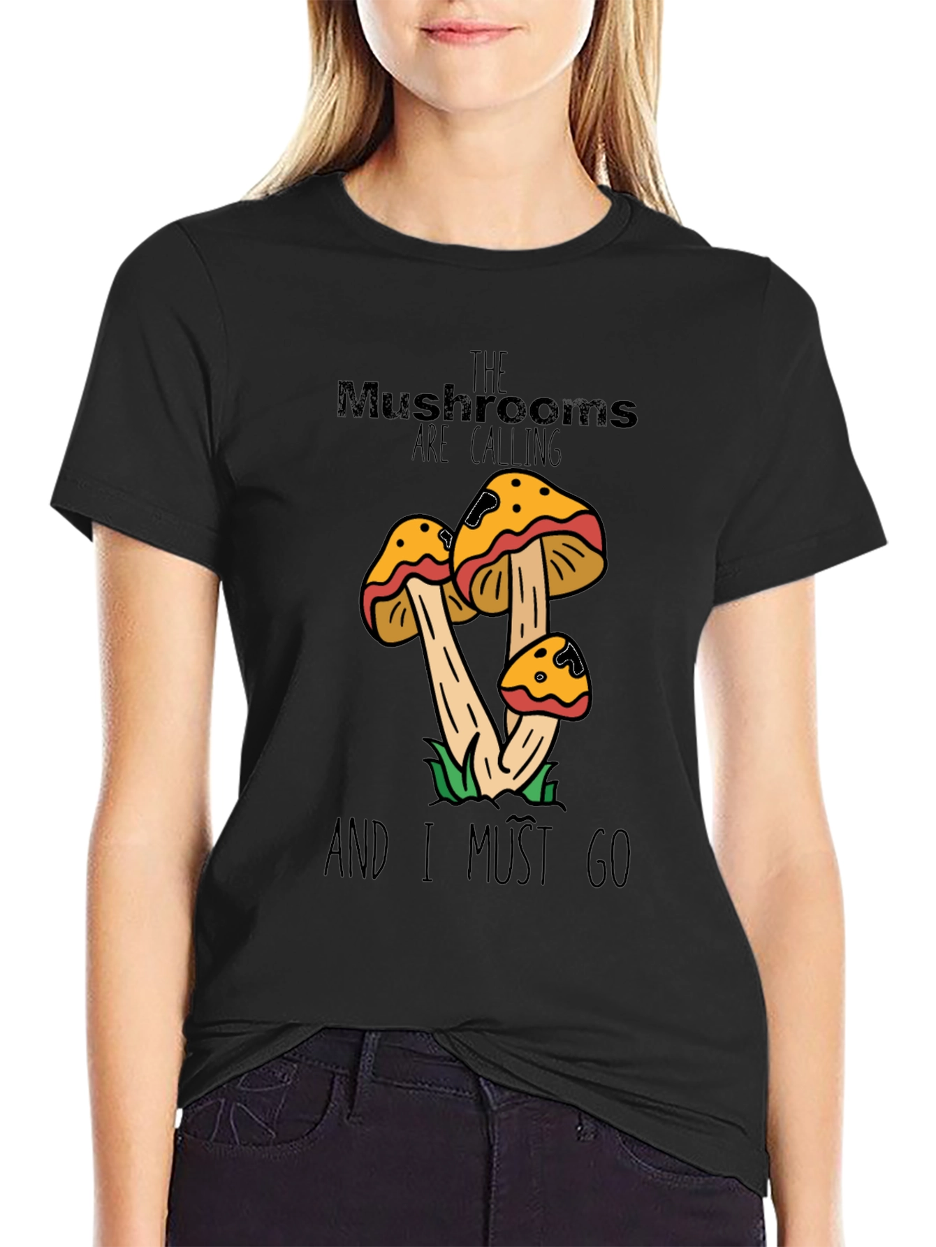 Black Mushroom Calling T-Shirt view 2
