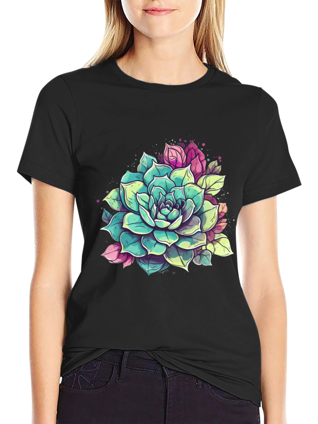 Black Succulent Graphic Tee - Black Cotton view 2