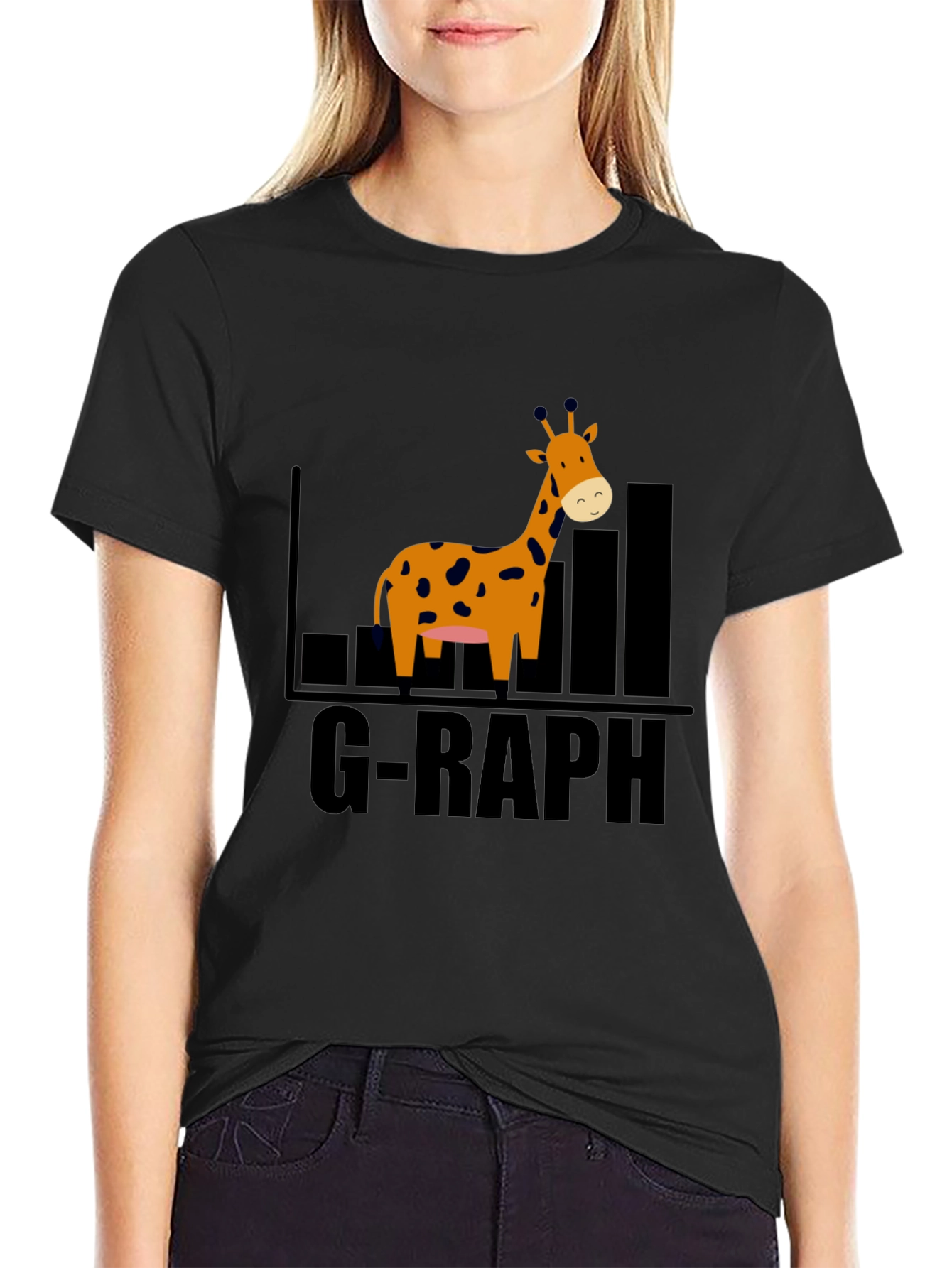 Black G-Raph Cartoon Giraffe Black T-Shirt view 2