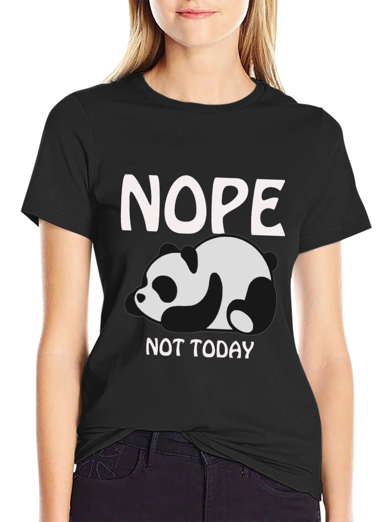 Black Nope Not Today Panda Graphic T-Shirt view 2