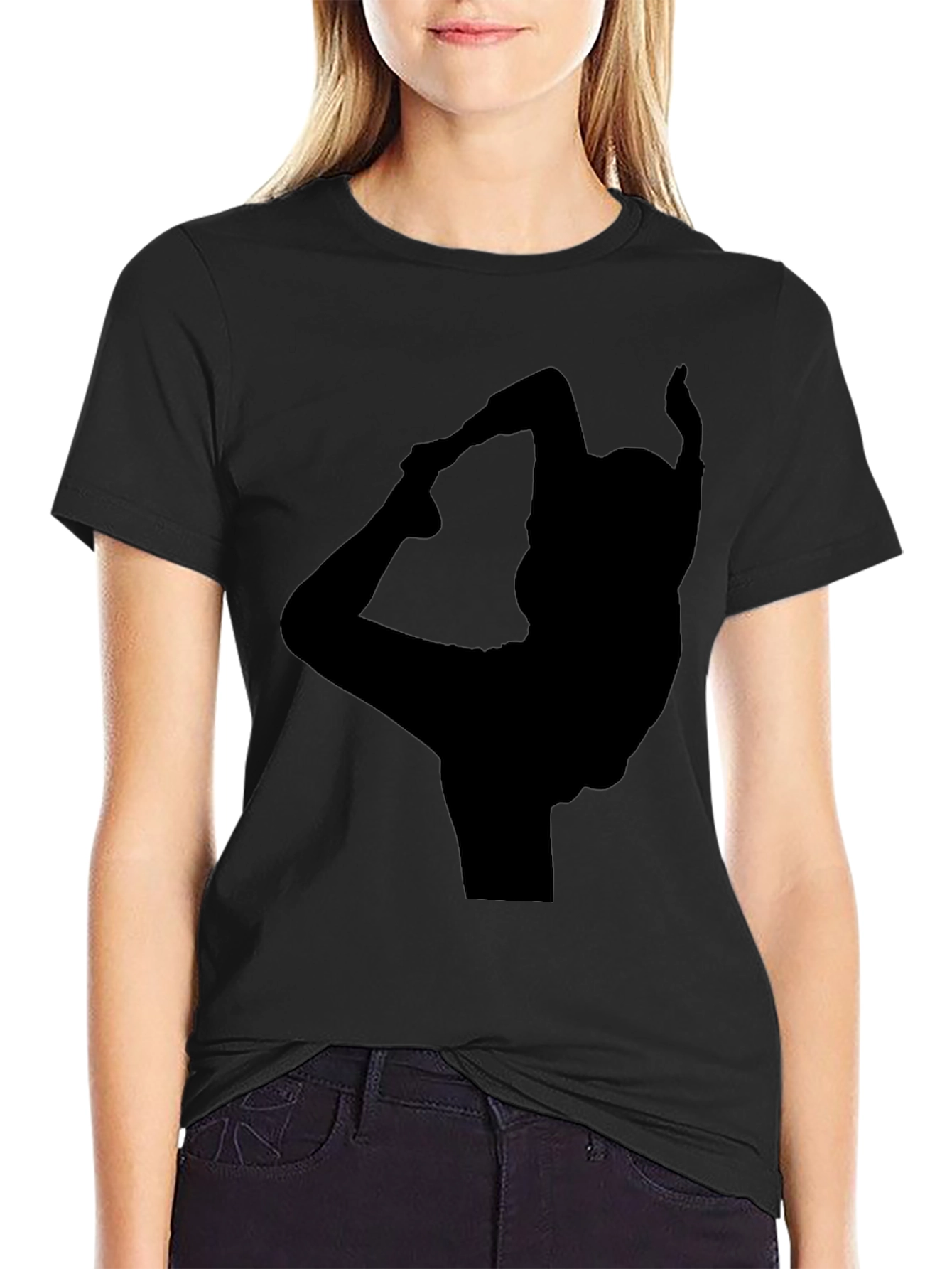 Black Yoga Silhouette Black T-Shirt view 2