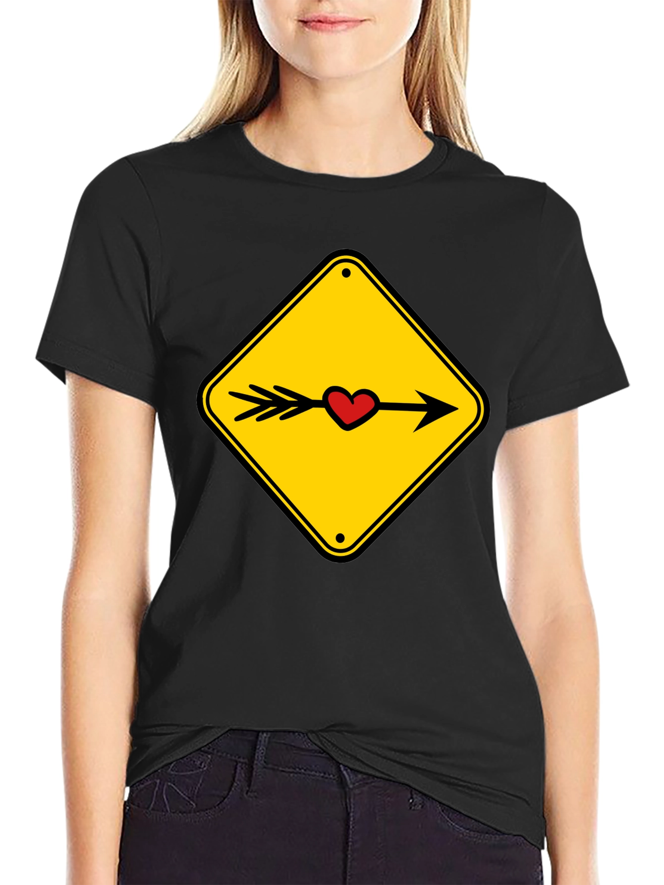 Black Heart Arrow Sign Black T-Shirt view 2