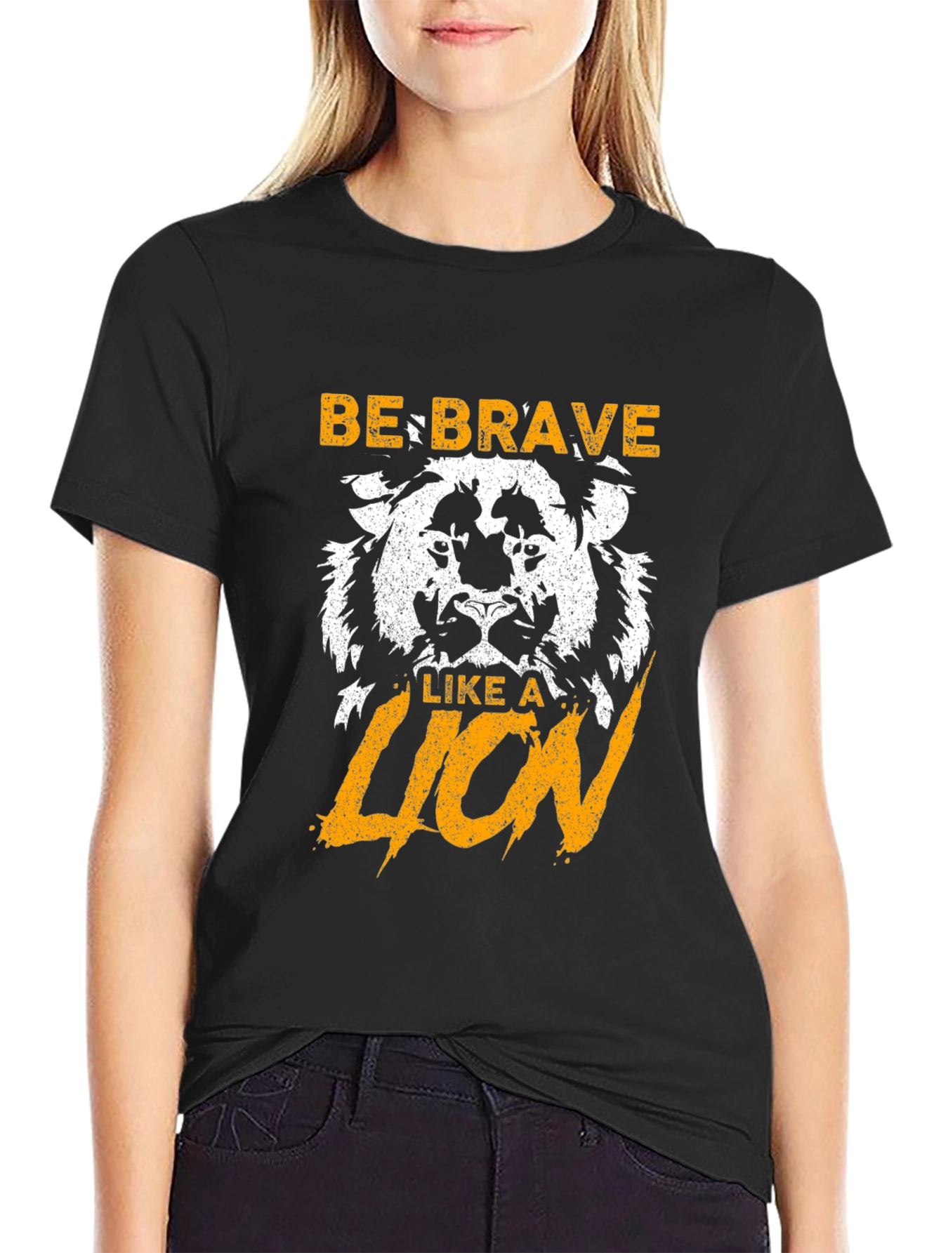 Black Be Brave Lion Graphic Tee - Black Cotton Blend view 2