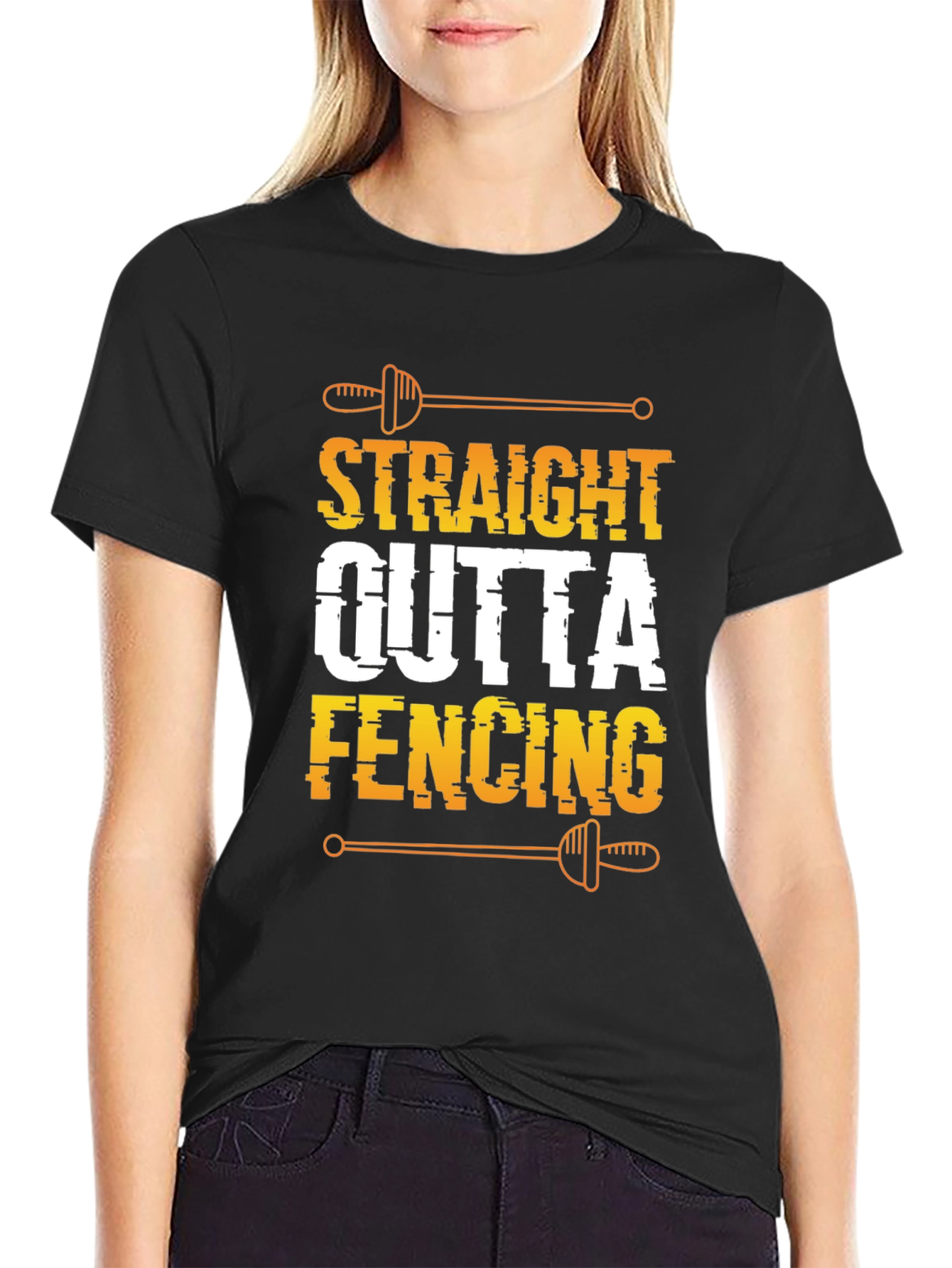Black Straight Outta Fencing Black T-Shirt view 2