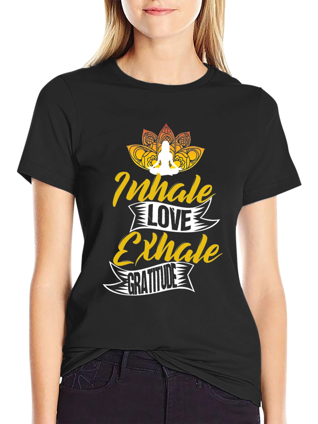 Black Inhale Love Exhale Gratitude Black Graphic Tee view 2