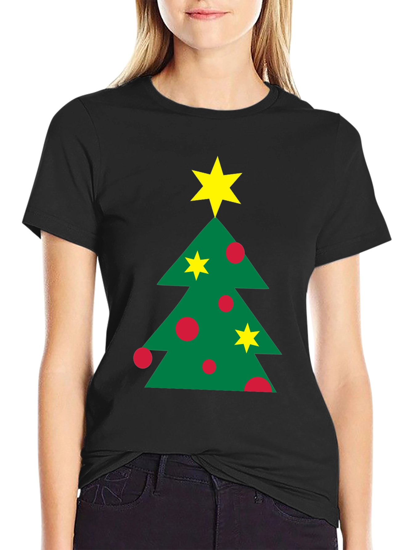Black Festive Christmas Tree Graphic Tee - Holiday Style view 2
