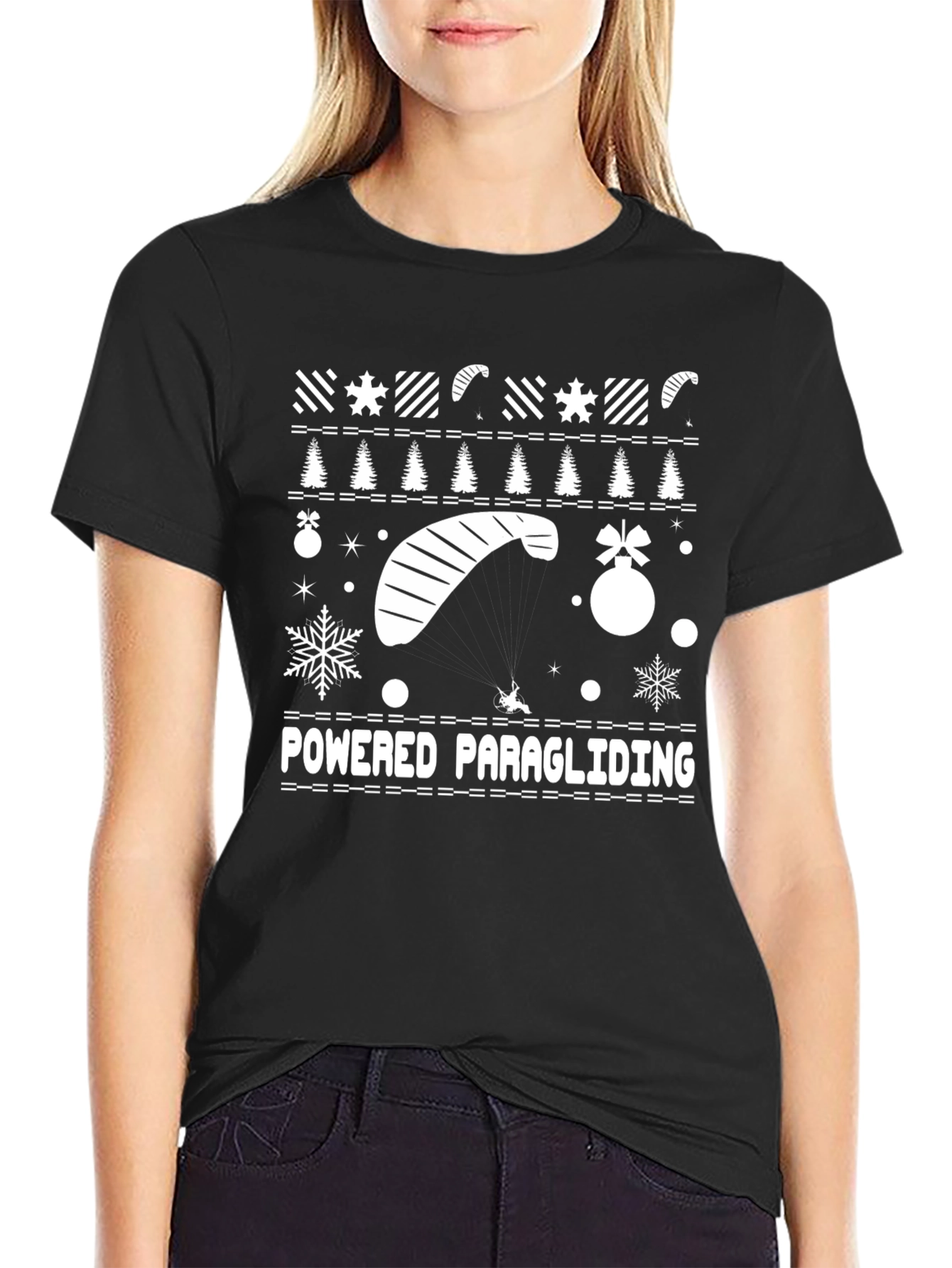 Black Powered Paragliding Christmas Sweater T-Shirt view 2