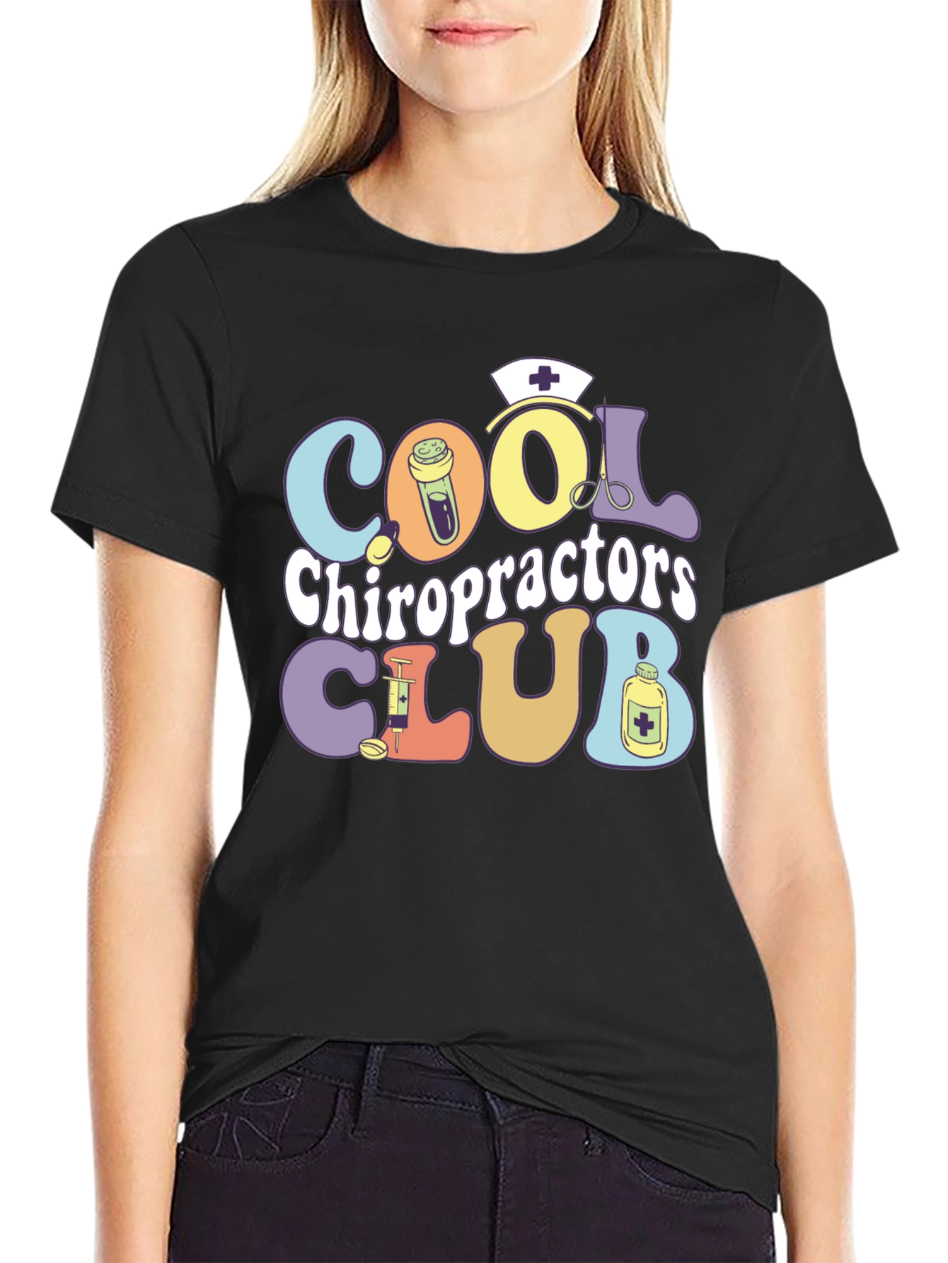 Black Cool Chiropractors Club T-Shirt view 2