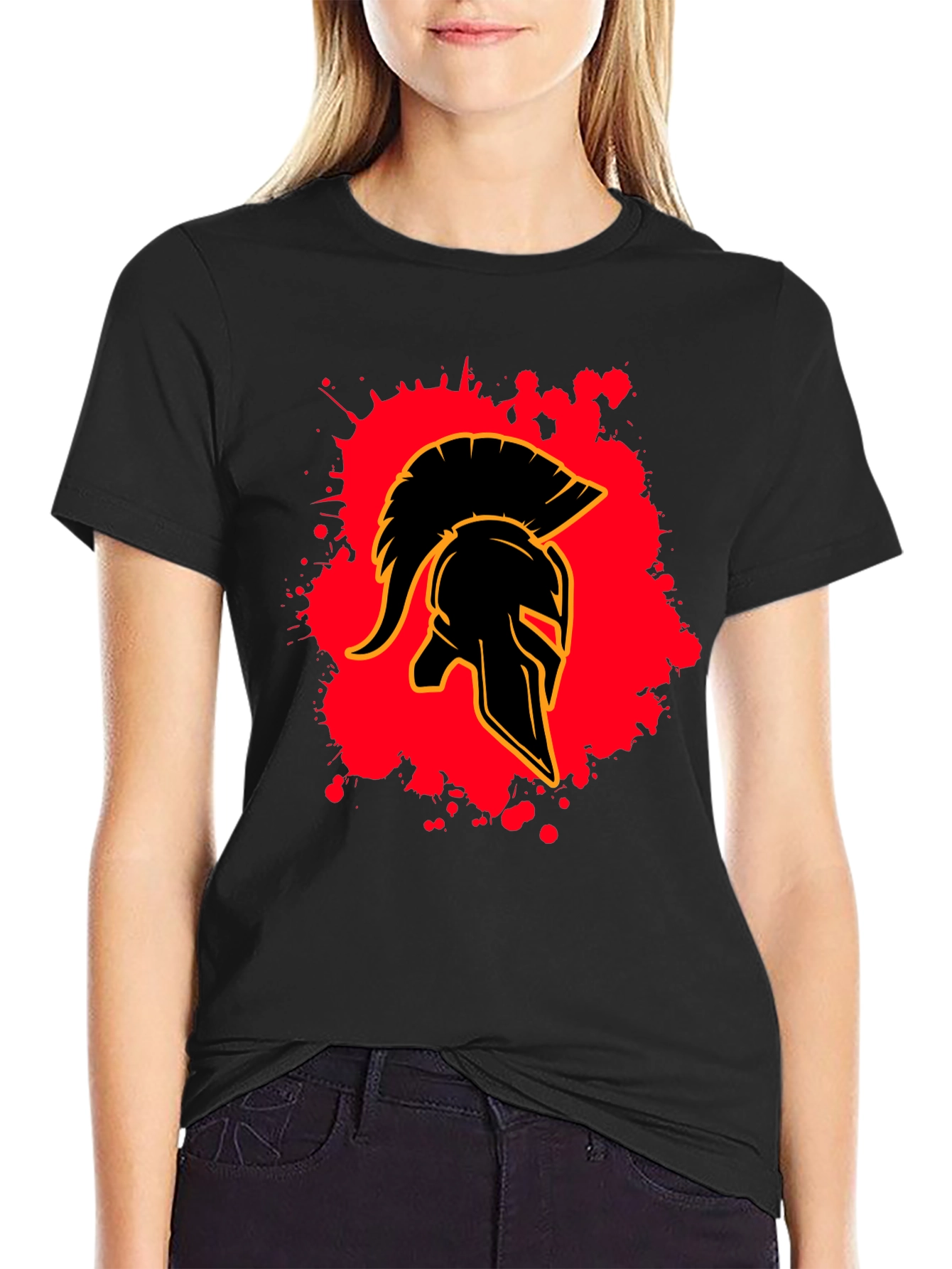 Black Spartan Helmet Graphic Tee - Black Cotton Blend view 2