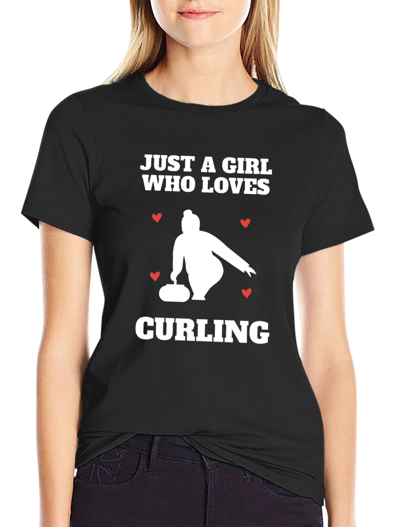 Black Curling Girl T-Shirt - Love of the Game view 2