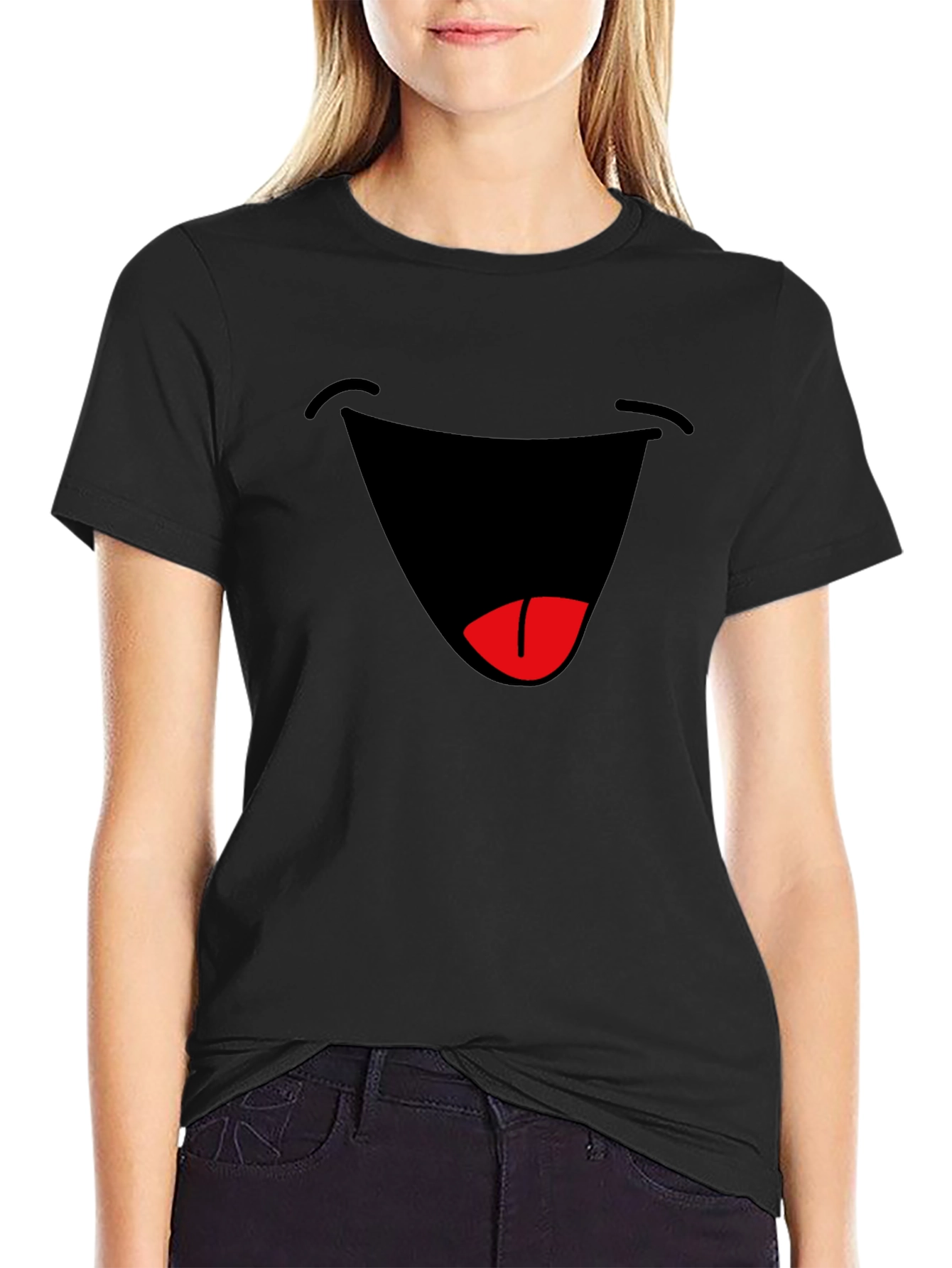 Black Funny Graphic Smile T-Shirt - Black Cotton Blend Tee view 2