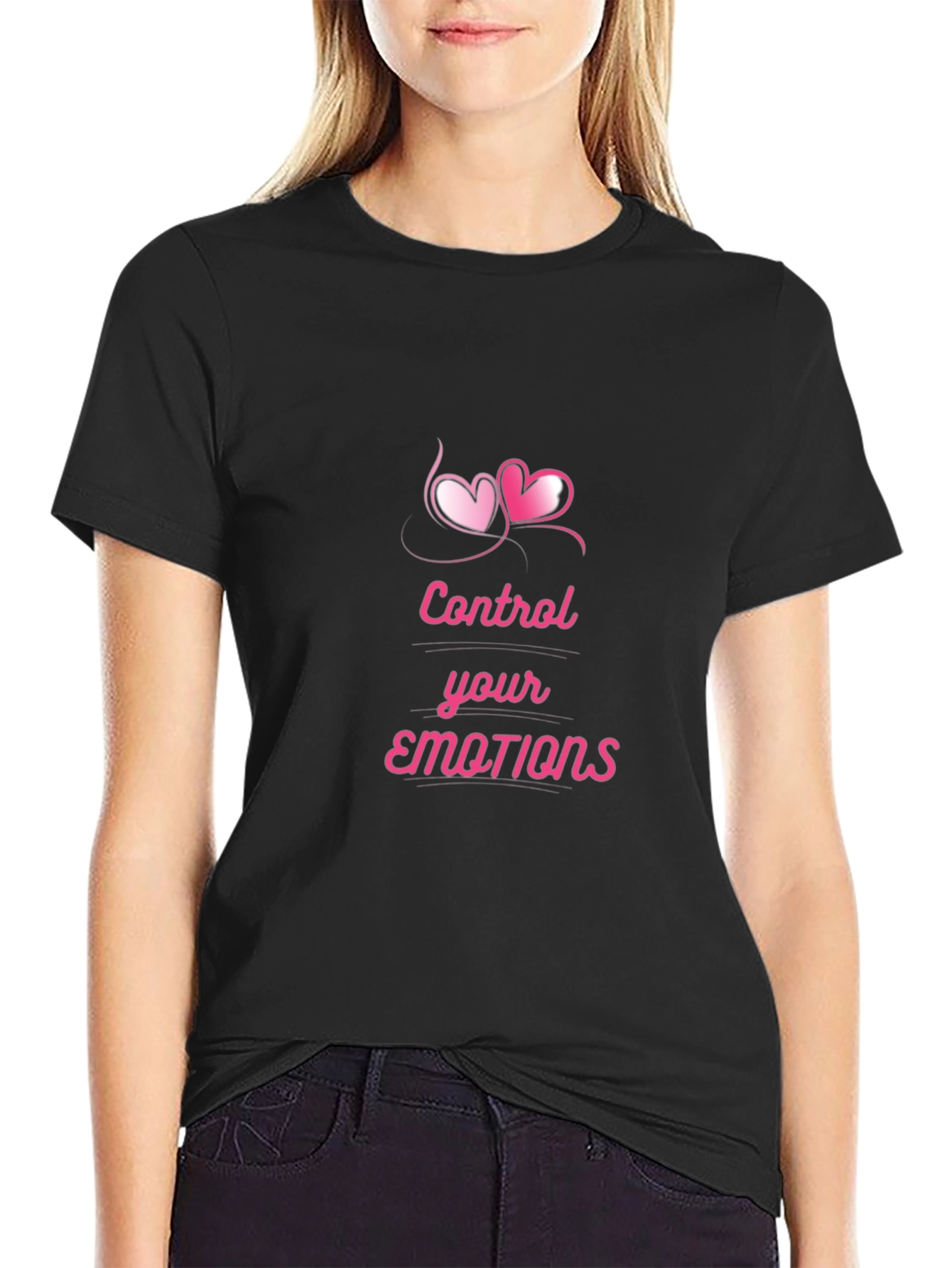 Black Control Your Emotions Graphic Tee - Heart Design view 2