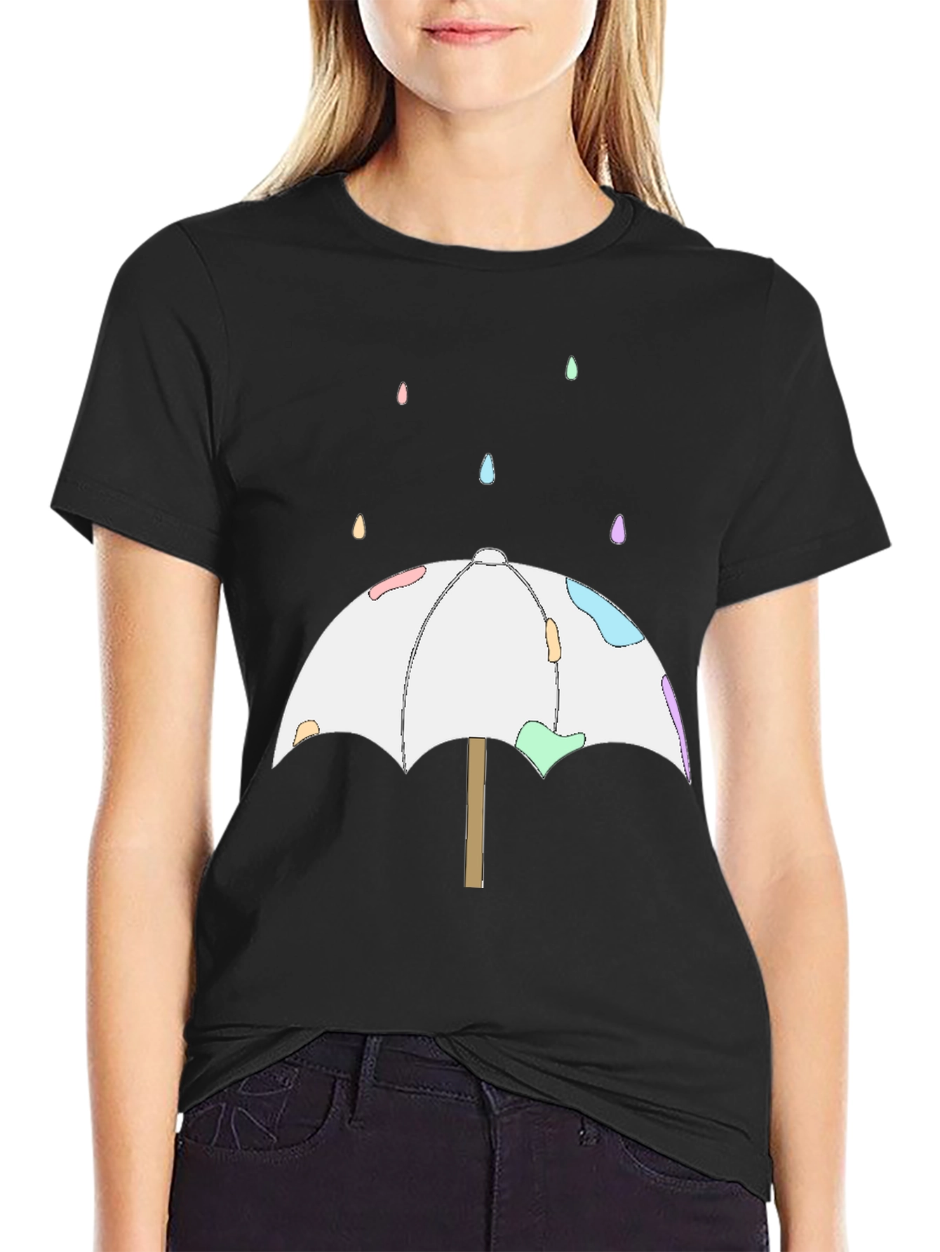 Black Cute Umbrella T-Shirt - Black view 2