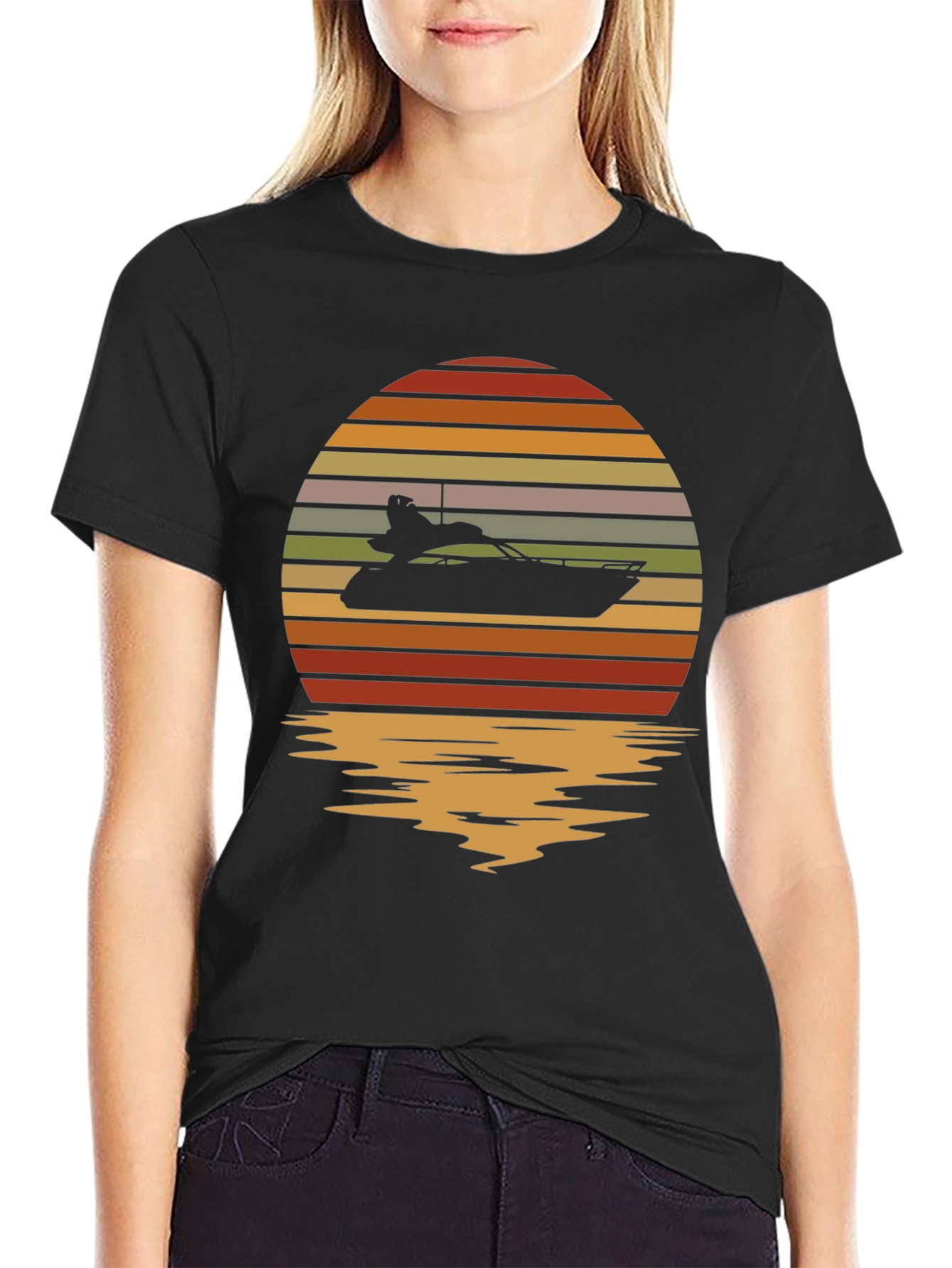 Black Sunset Yacht T-Shirt - Retro Boating Tee view 2