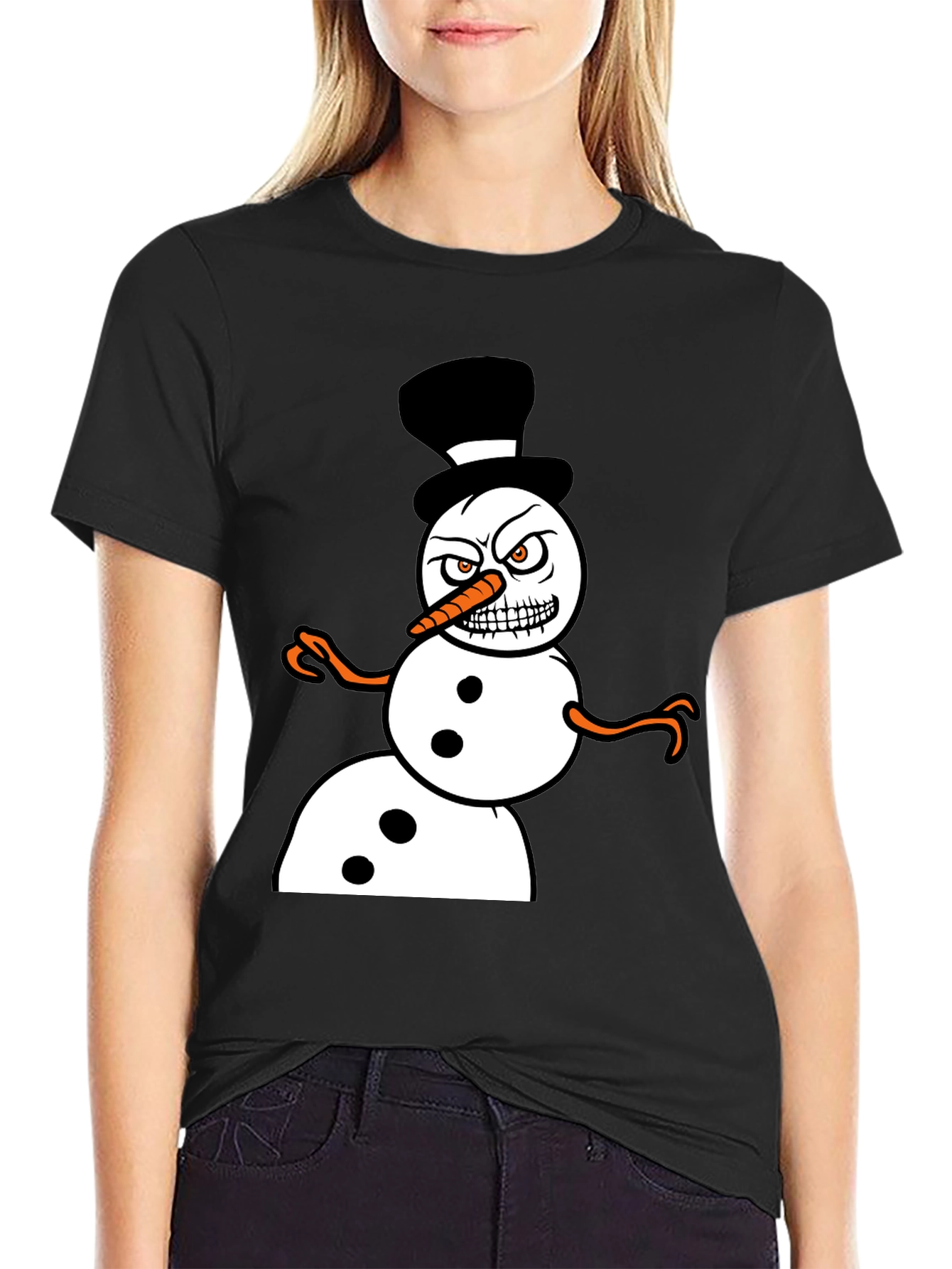 Black Grumpy Snowman Graphic Tee view 2