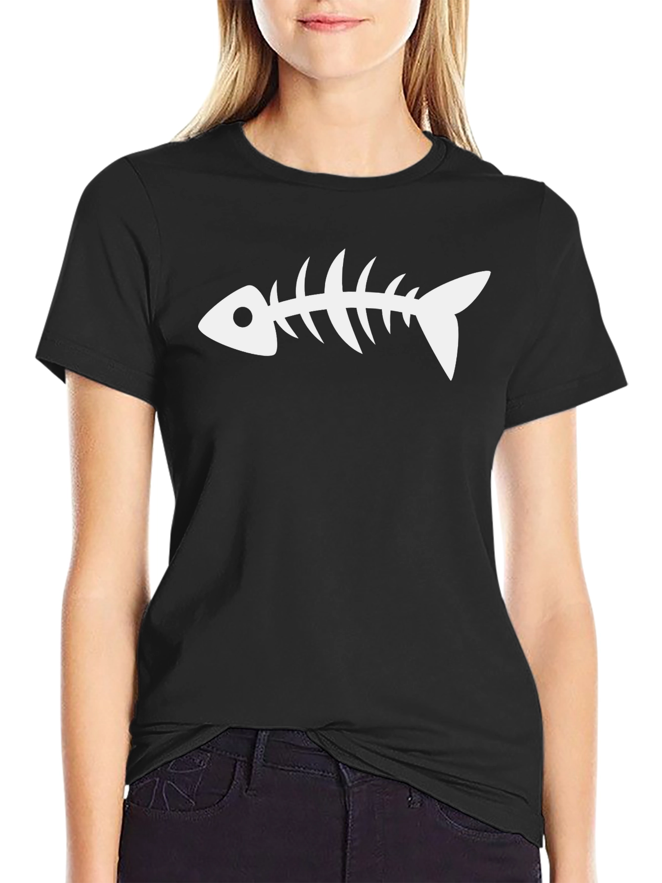 Black Fishbone Graphic Tee - Black Casual T-Shirt view 2