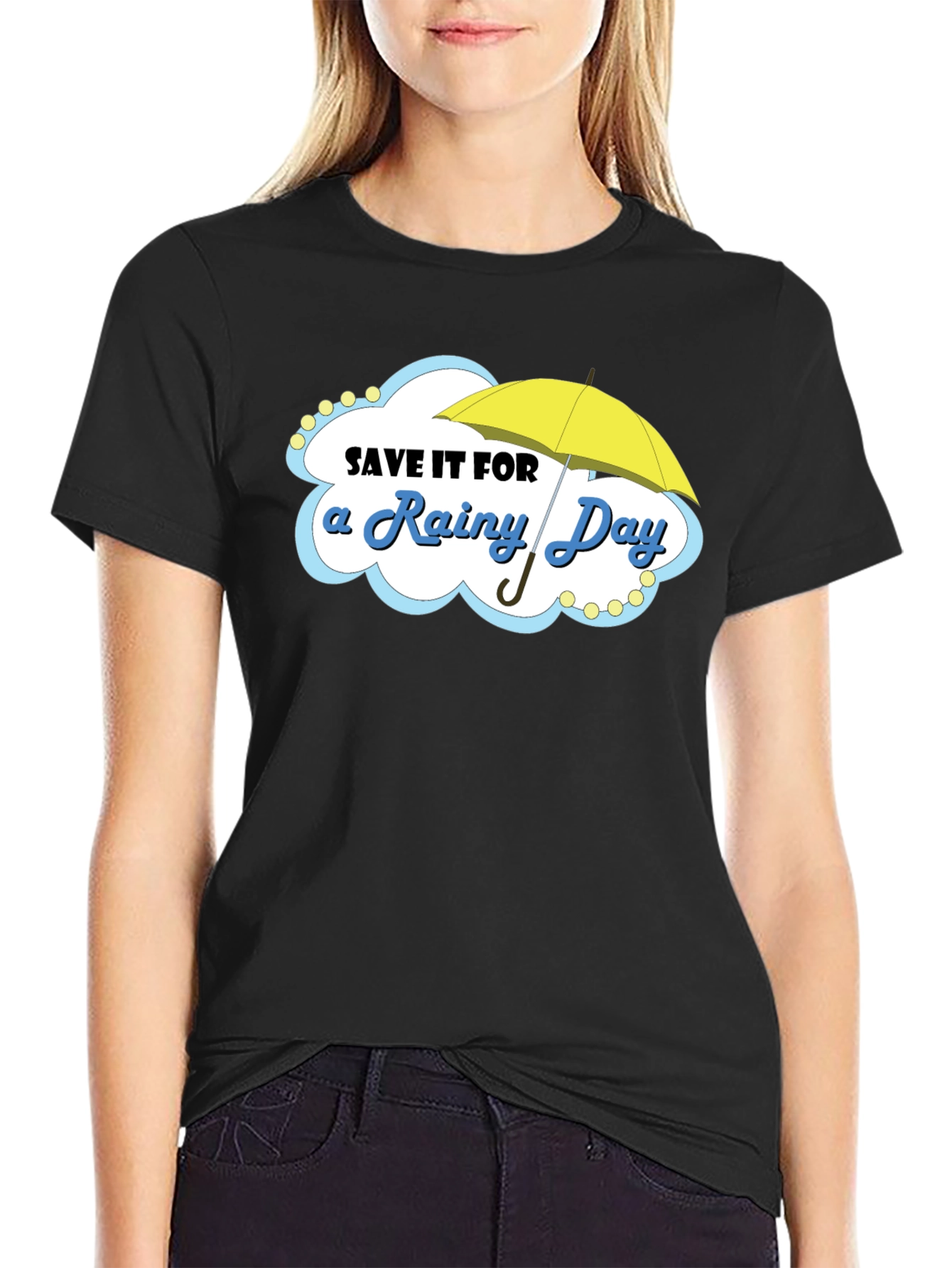 Black Save it for a Rainy Day T-Shirt, Cotton Blend view 2