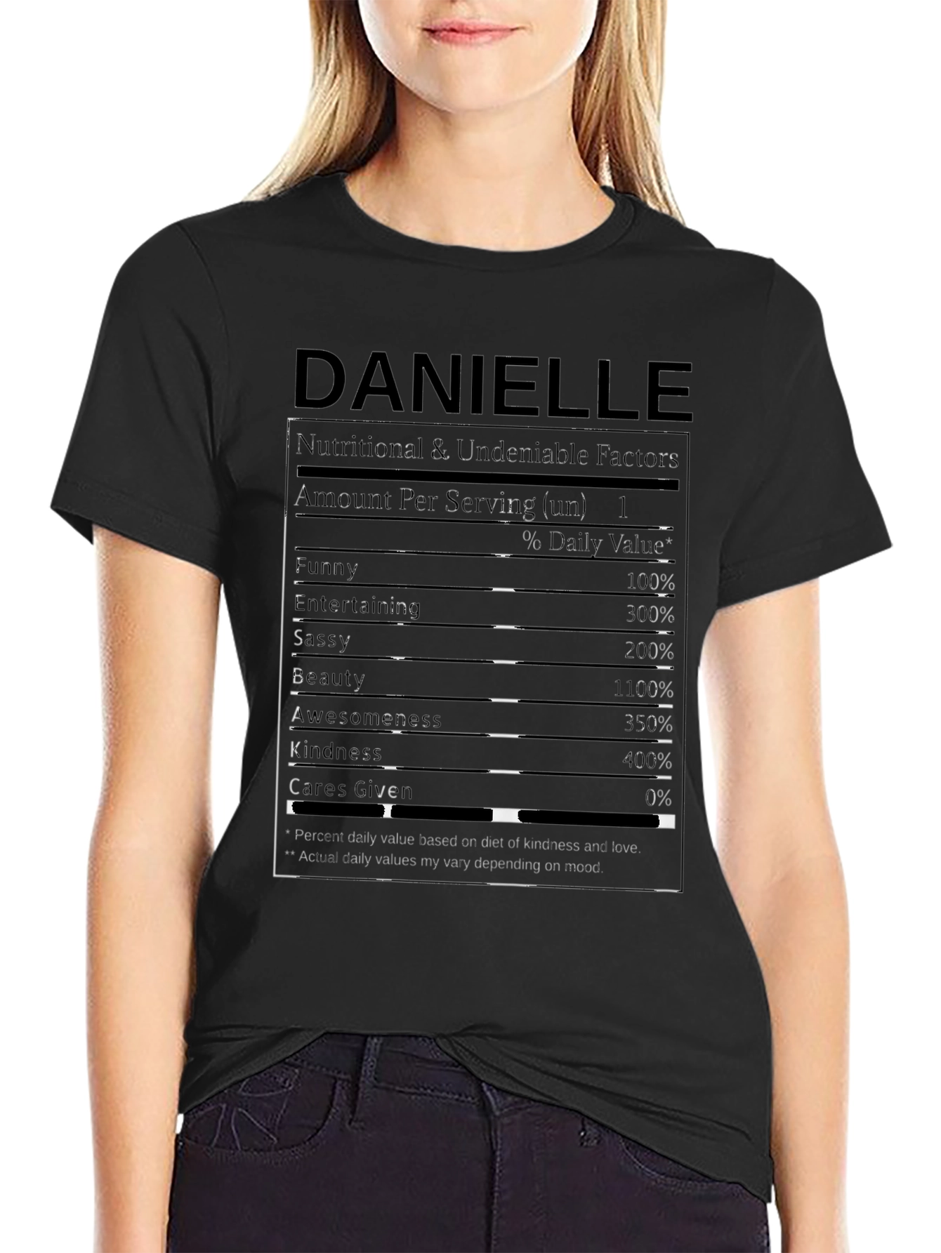 Black Danielle Nutritional Facts T-Shirt view 2