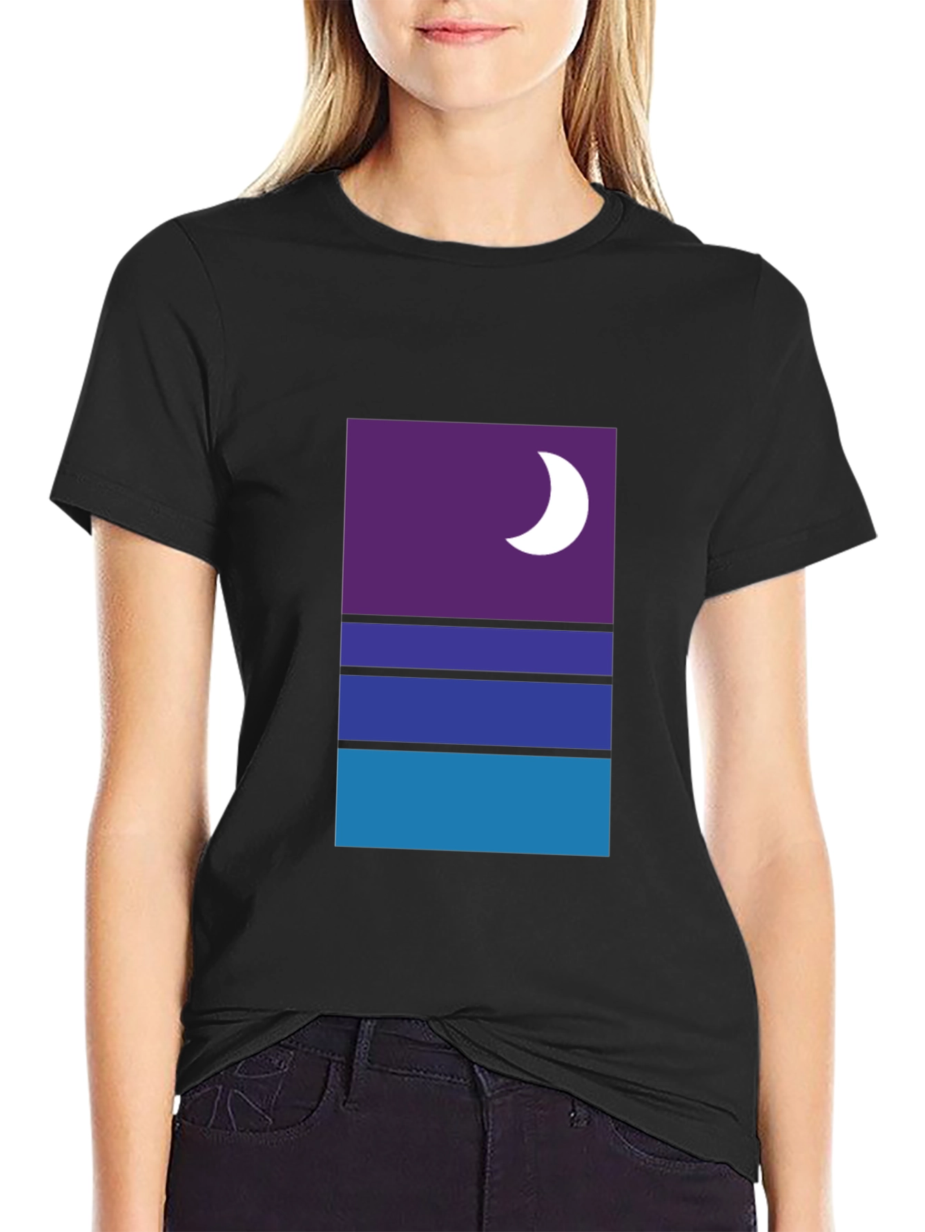 Black Modern Nightscape Graphic Tee - Black Cotton Blend view 2
