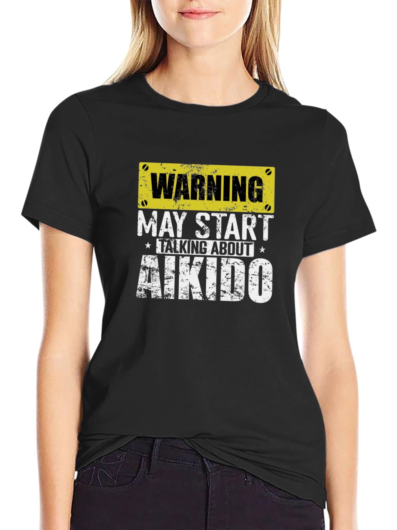Black Warning Aikido T-Shirt - Martial Arts Fan Tee view 2