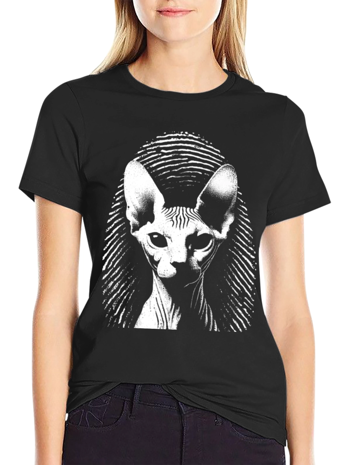 Black Sphynx Cat Graphic Tee - Black view 2